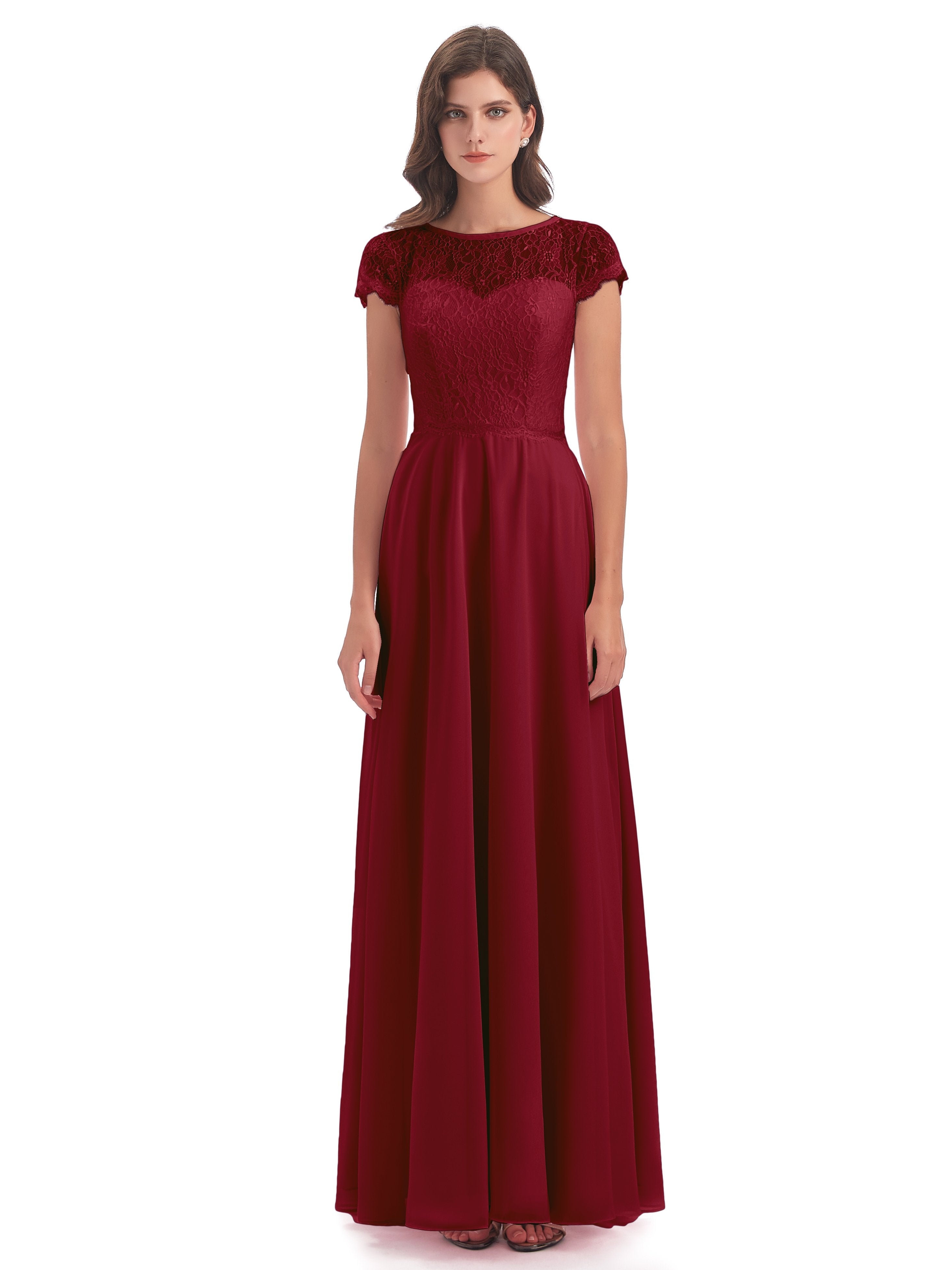 Amelia Sheatch Cap Sleeves Lace Bridesmaid Dresses