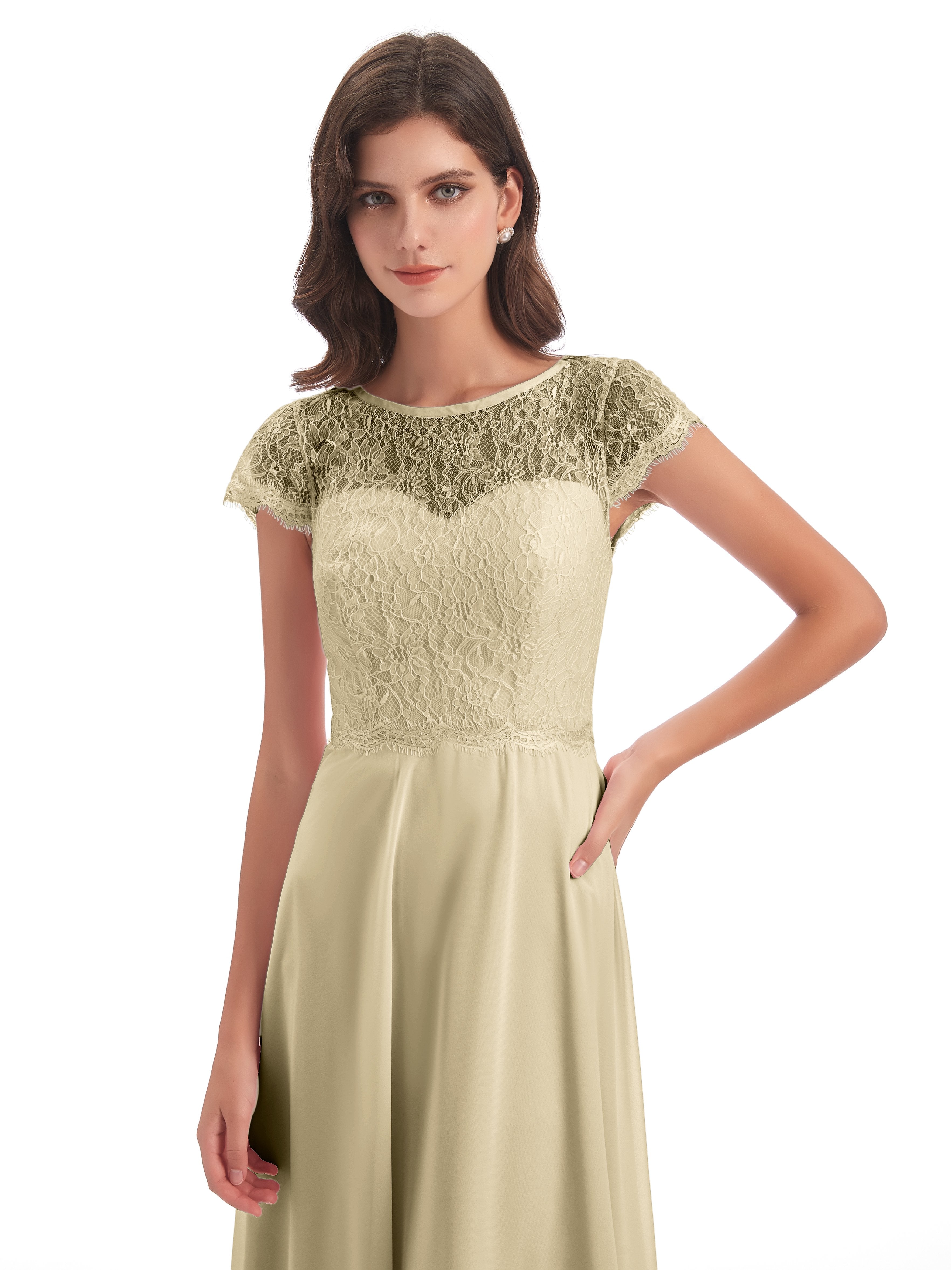 Amelia Sheatch Cap Sleeves Lace Bridesmaid Dresses