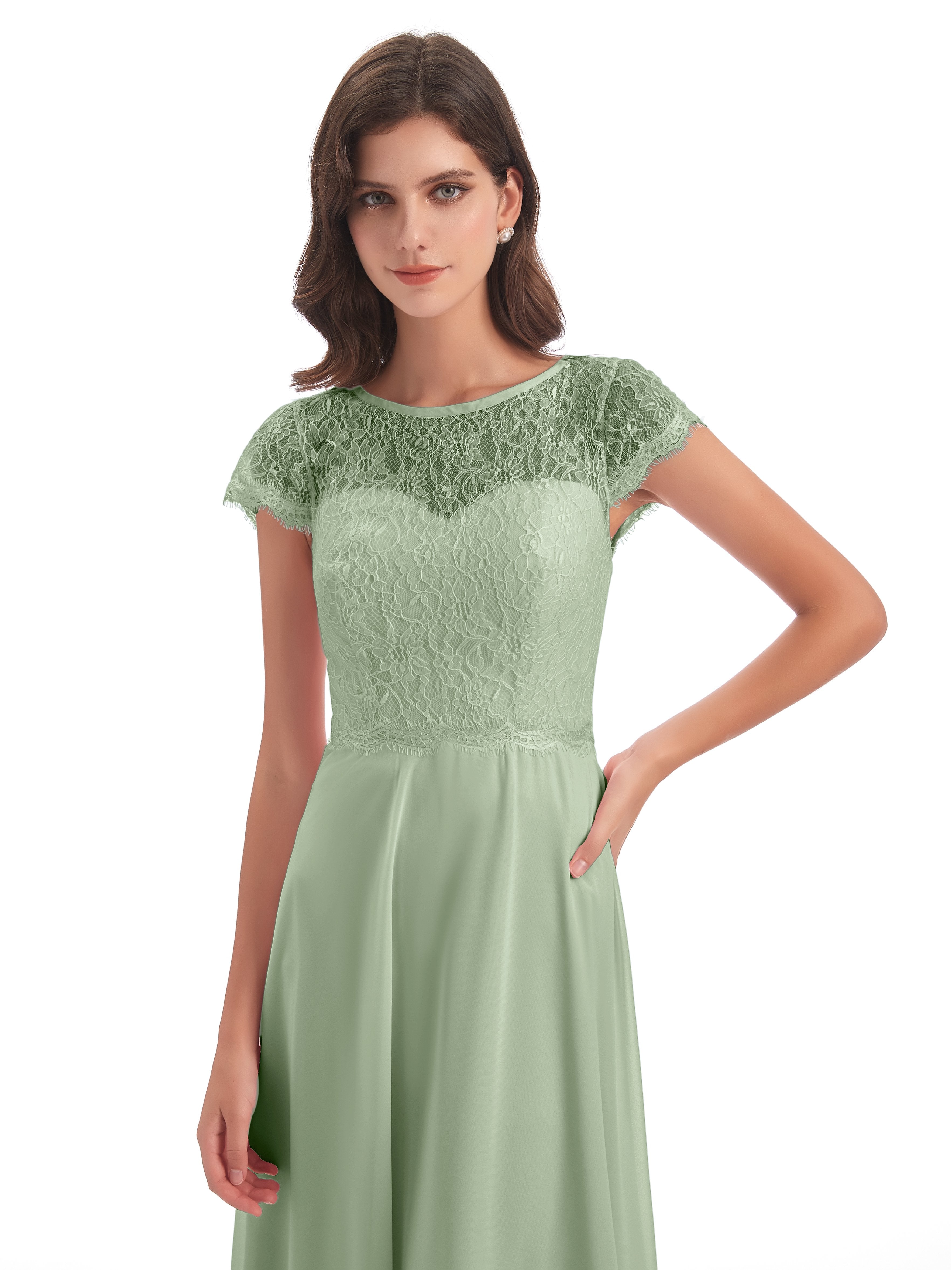 Amelia Sheatch Cap Sleeves Lace Bridesmaid Dresses
