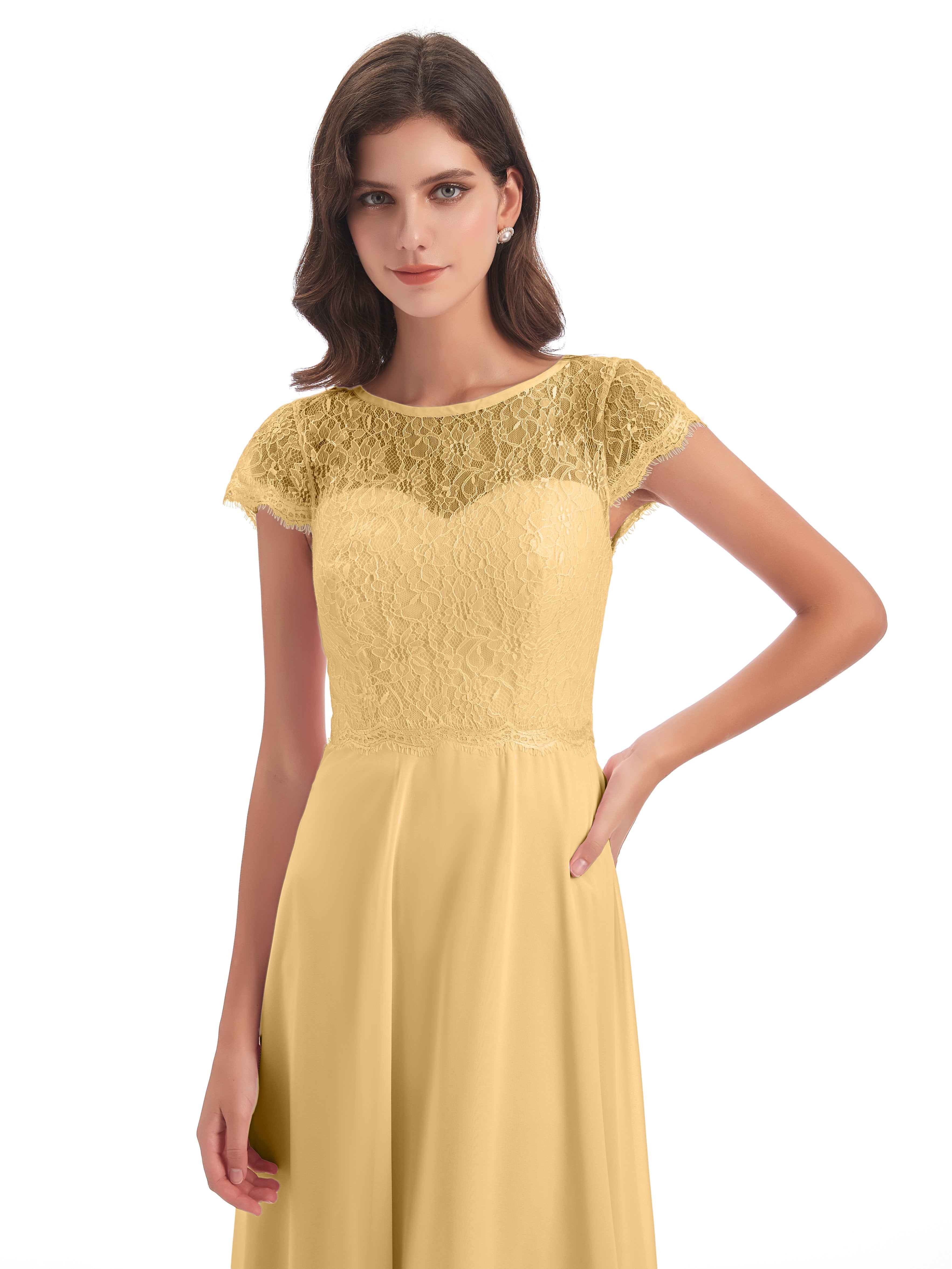 Amelia Sheatch Cap Sleeves Lace Bridesmaid Dresses