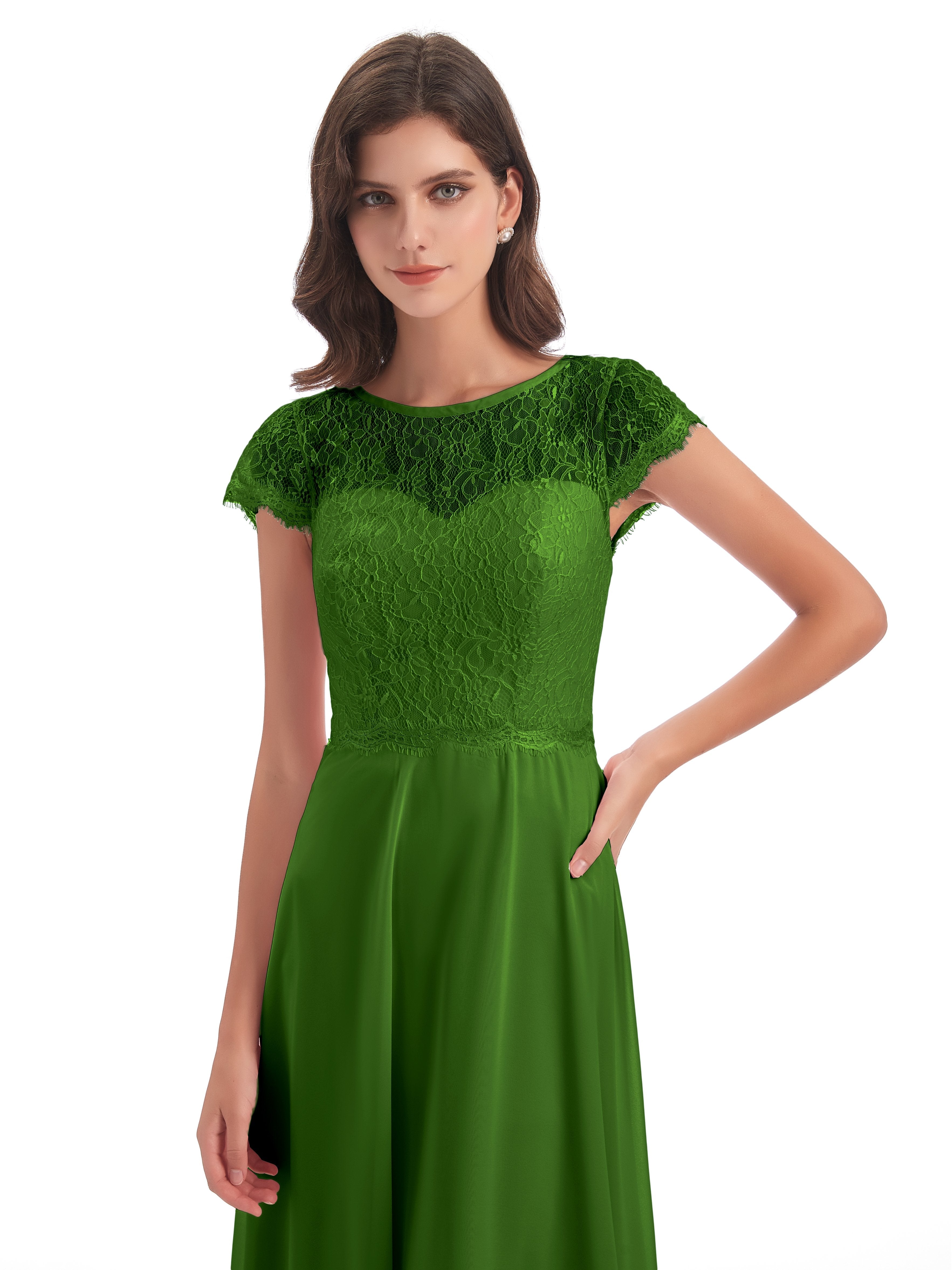 Amelia Sheatch Cap Sleeves Lace Bridesmaid Dresses