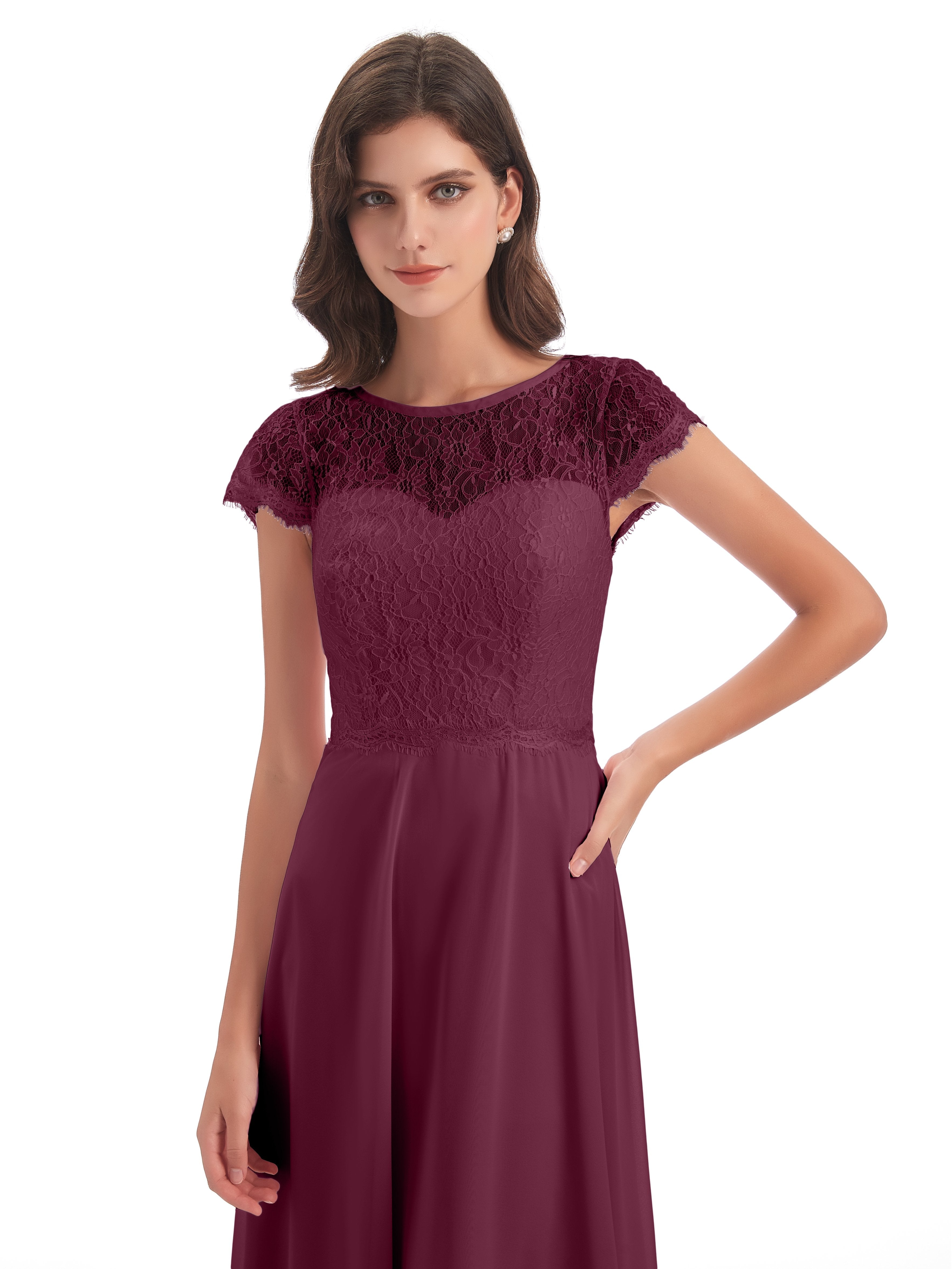 Amelia Sheatch Cap Sleeves Lace Bridesmaid Dresses