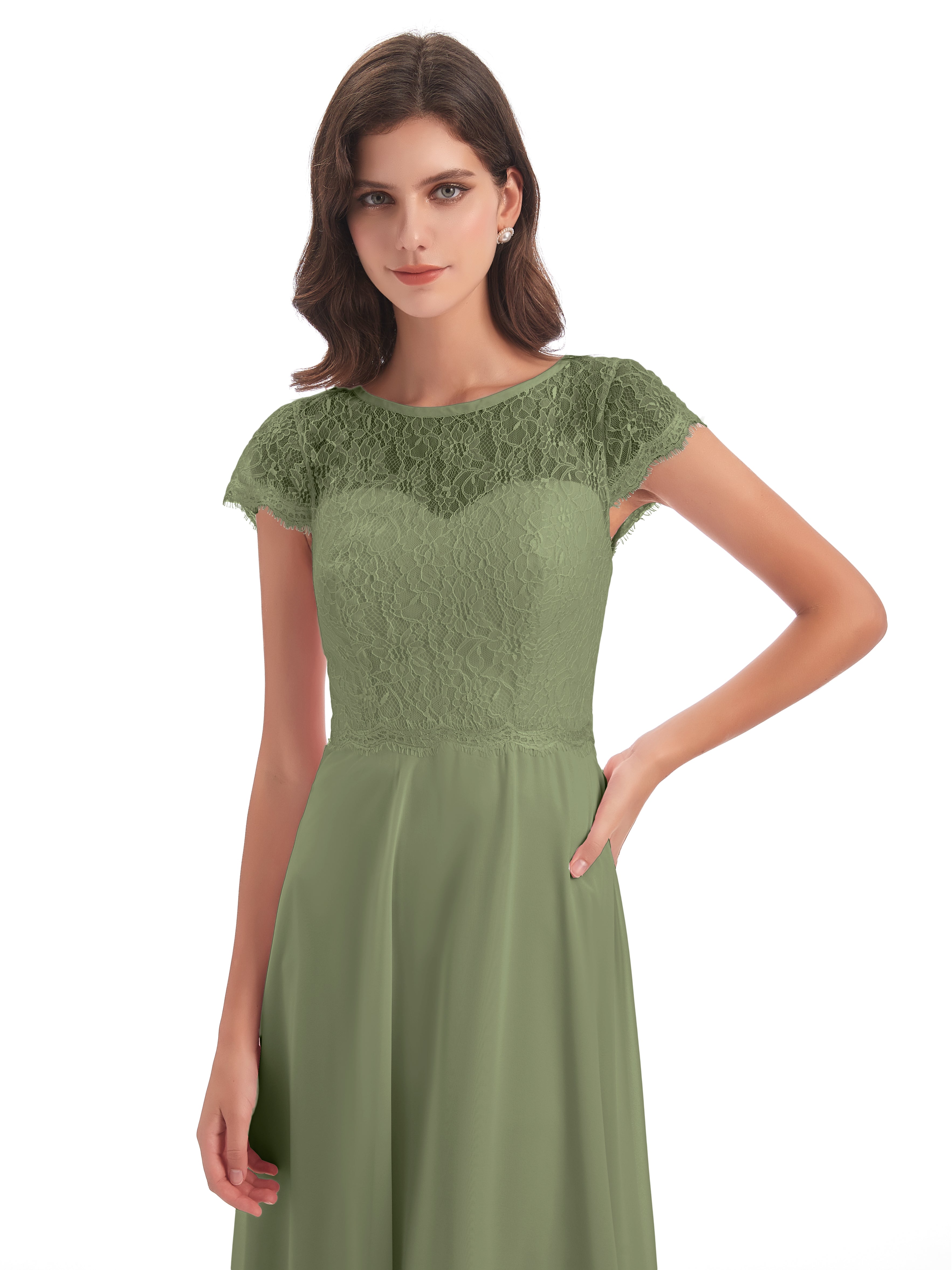 Amelia Sheatch Cap Sleeves Lace Bridesmaid Dresses