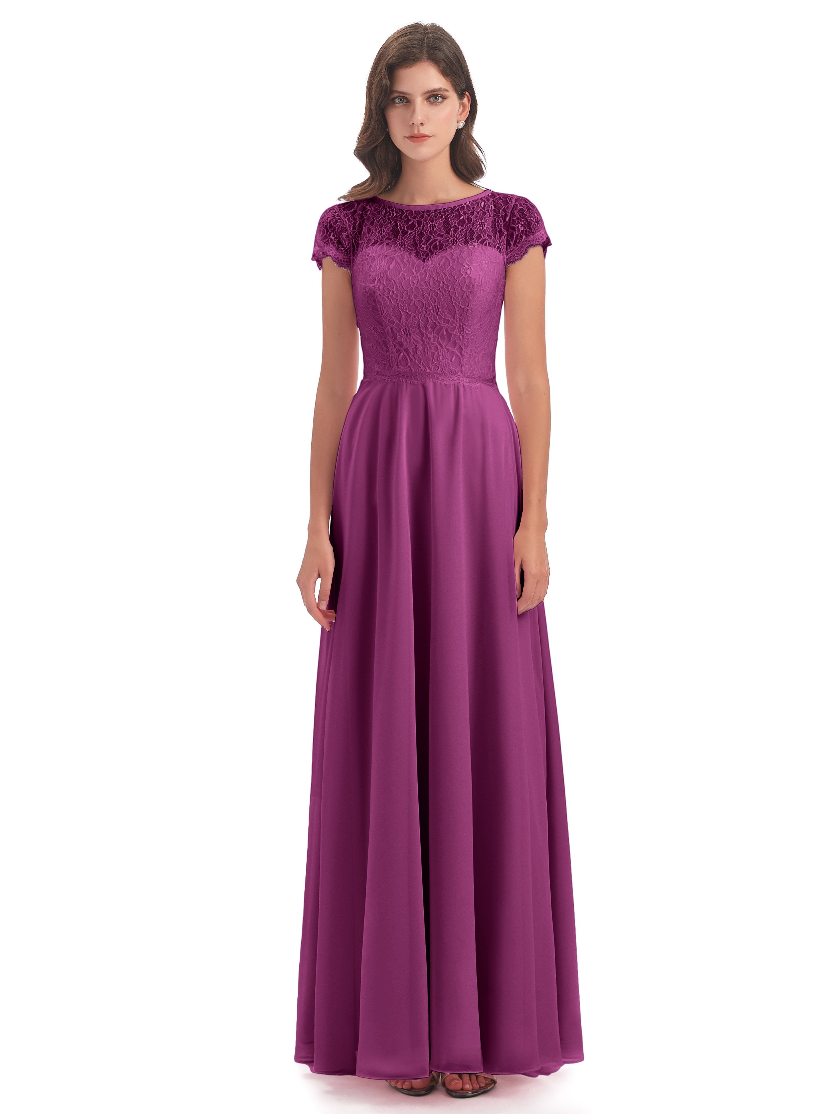 Amelia Sheatch Cap Sleeves Lace Bridesmaid Dresses