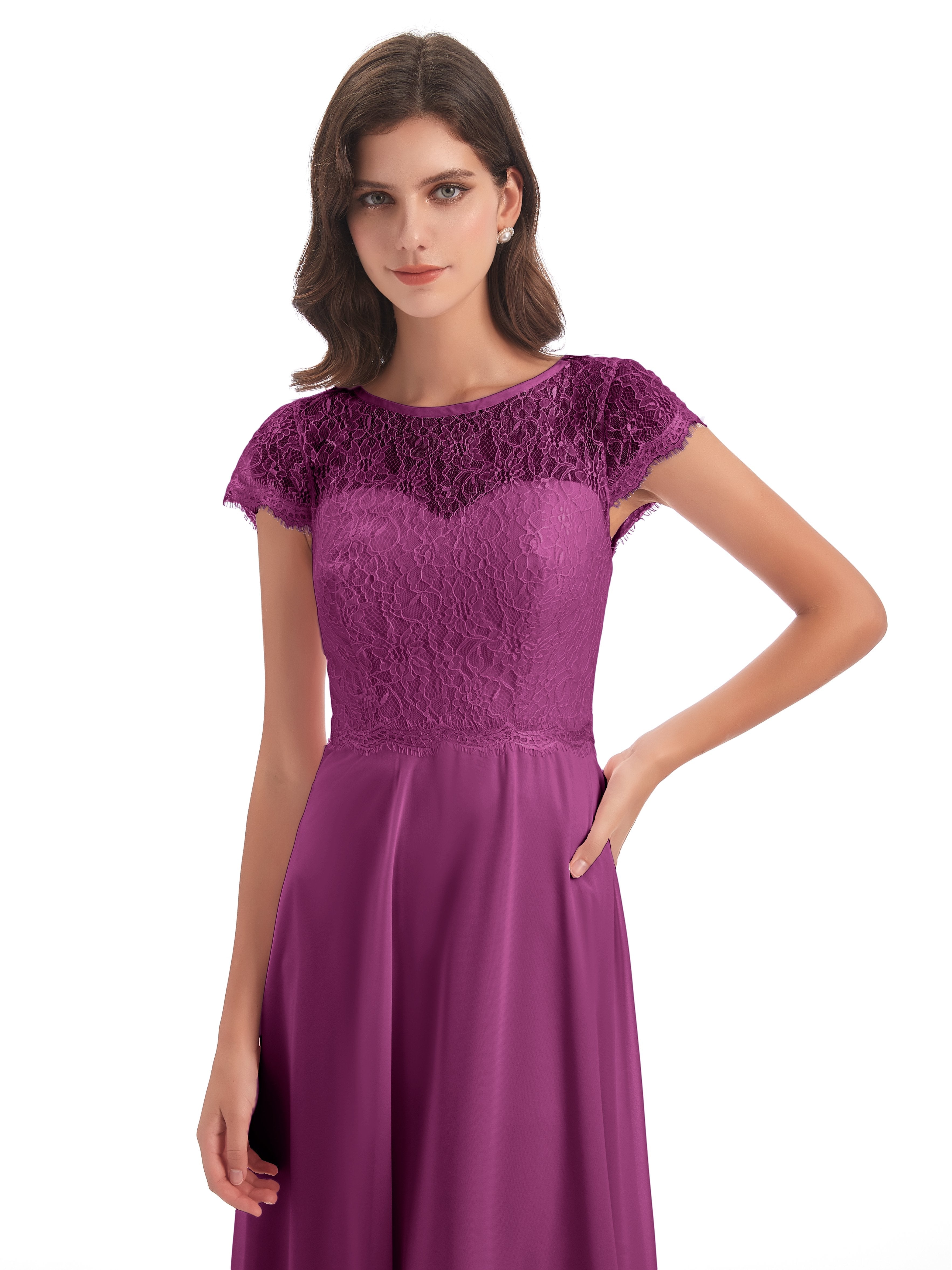 Amelia Sheatch Cap Sleeves Lace Bridesmaid Dresses