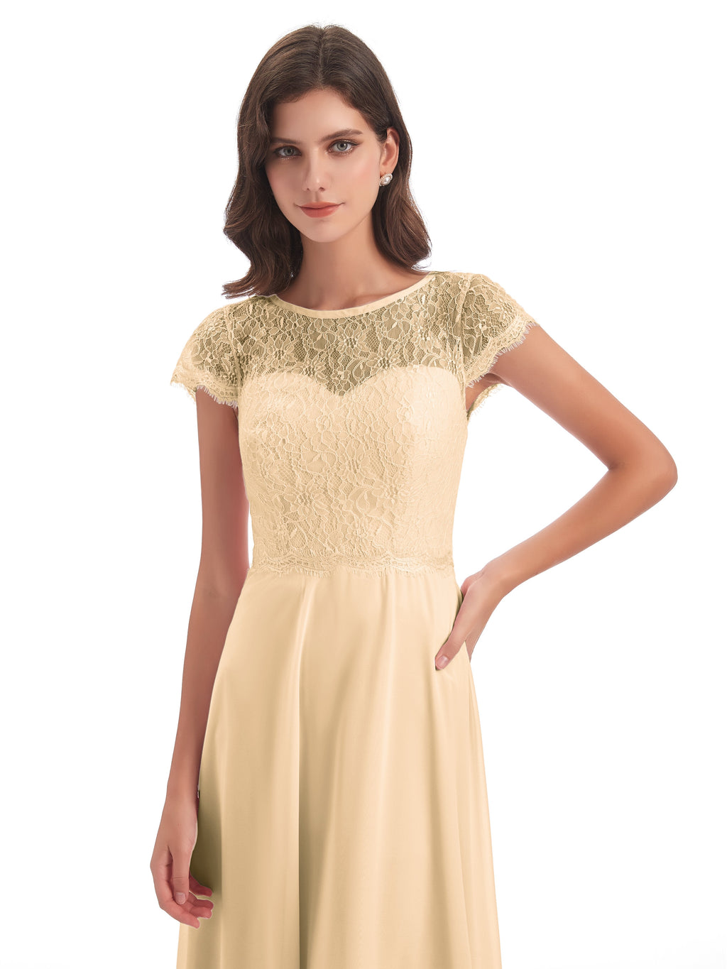 Amelia Sheatch Cap Sleeves Lace Bridesmaid Dresses