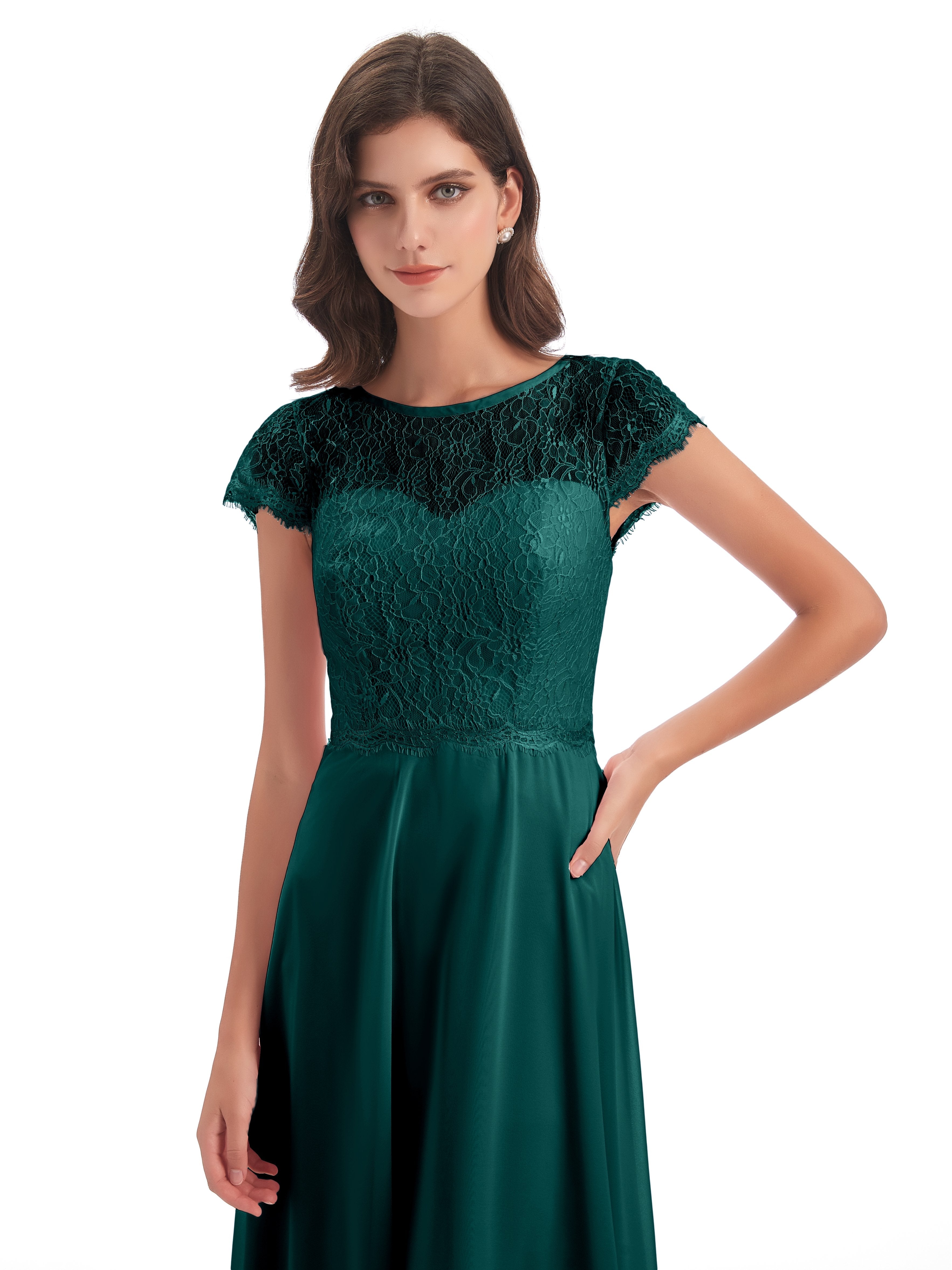 Amelia Sheatch Cap Sleeves Lace Bridesmaid Dresses