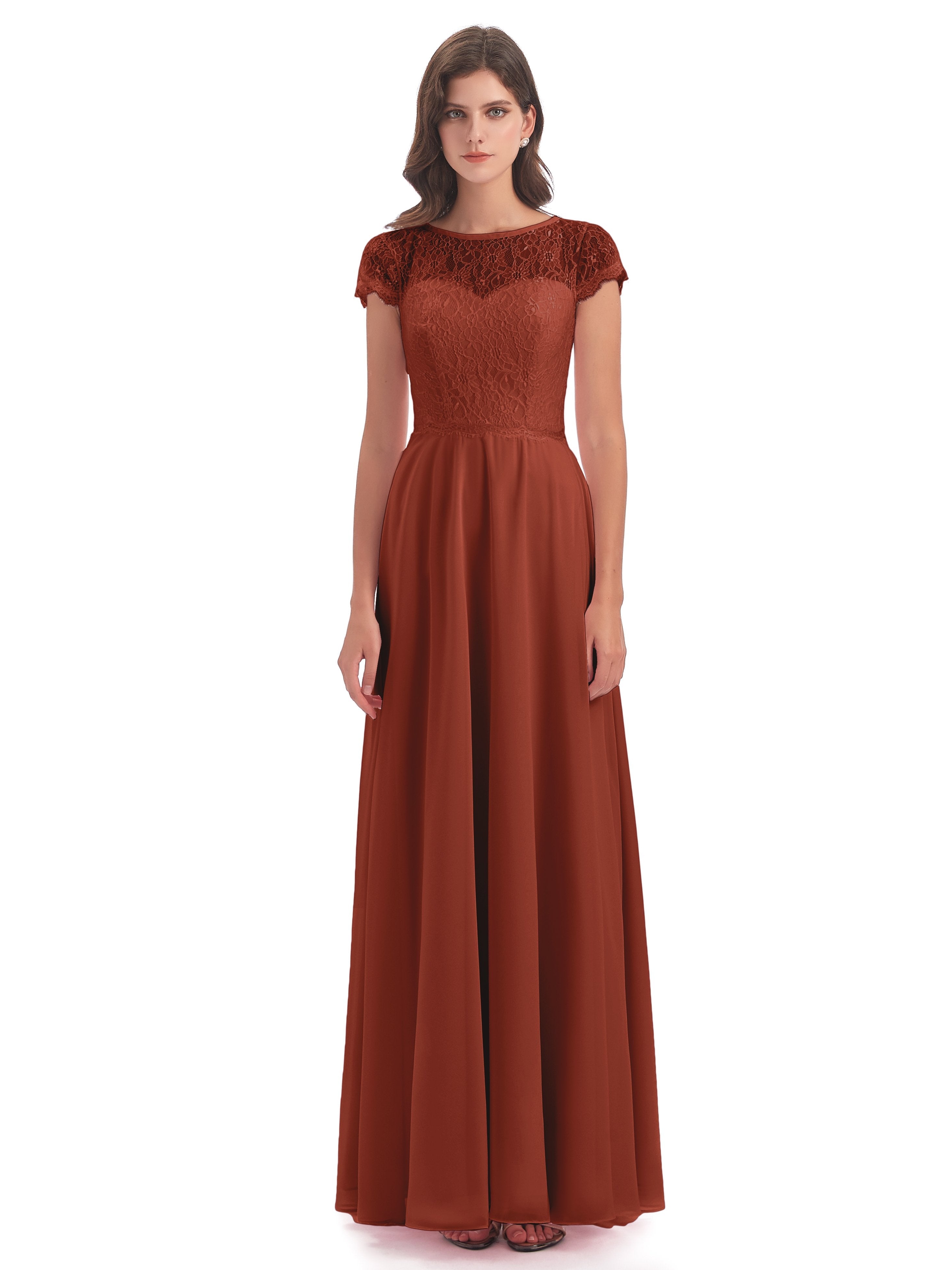 Amelia Sheatch Cap Sleeves Lace Bridesmaid Dresses