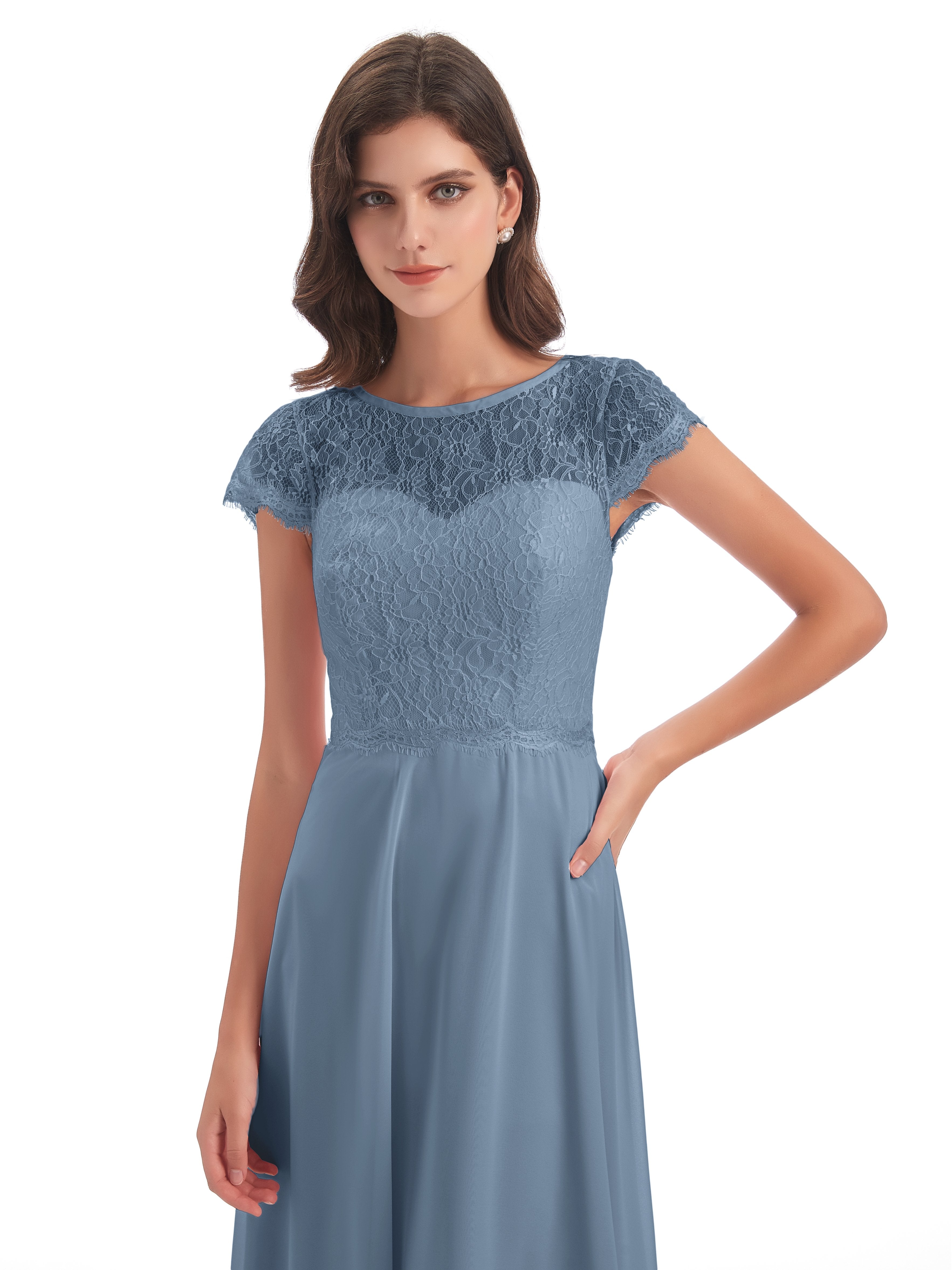 Amelia Sheatch Cap Sleeves Lace Bridesmaid Dresses