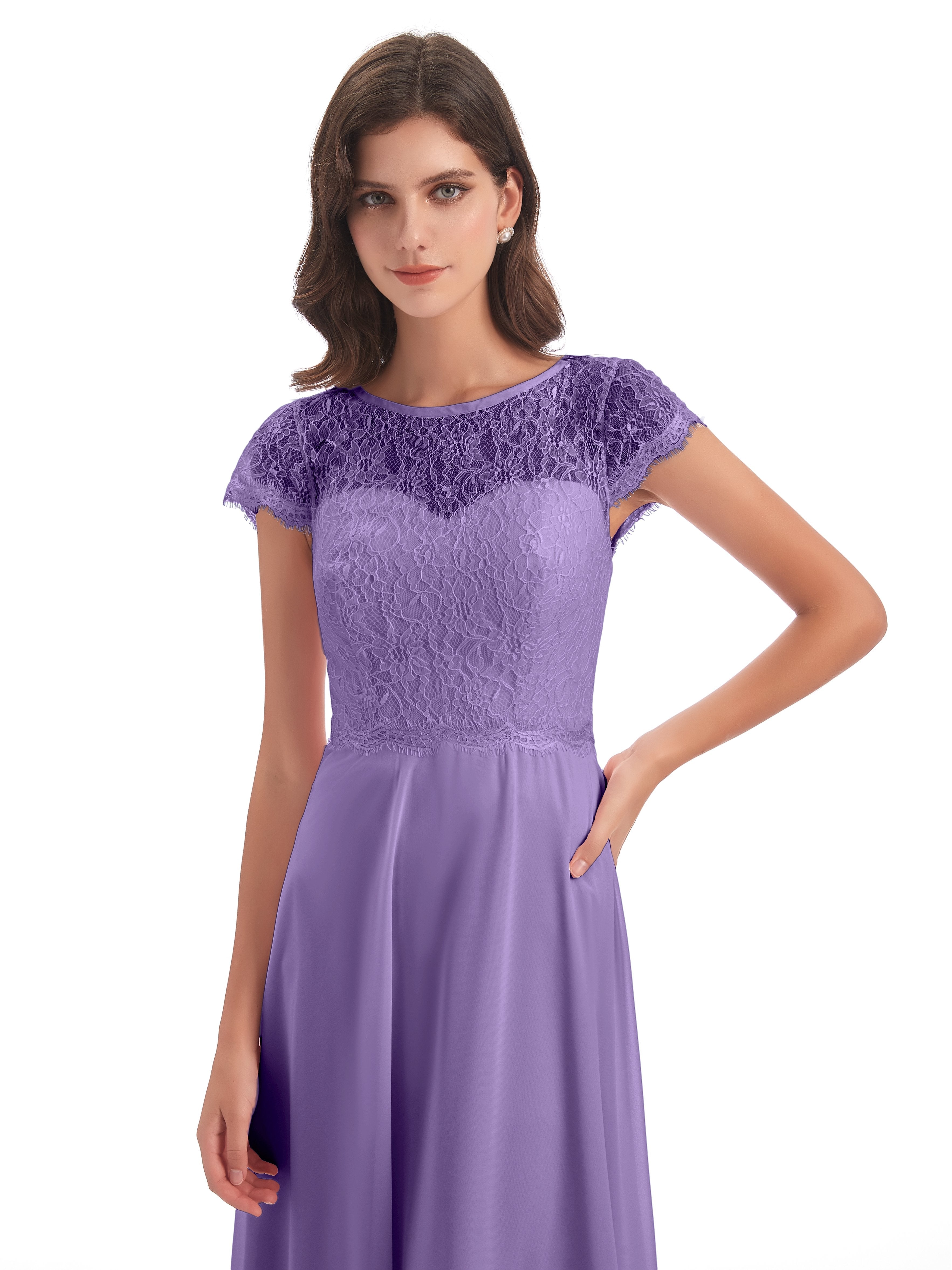 Amelia Sheatch Cap Sleeves Lace Bridesmaid Dresses
