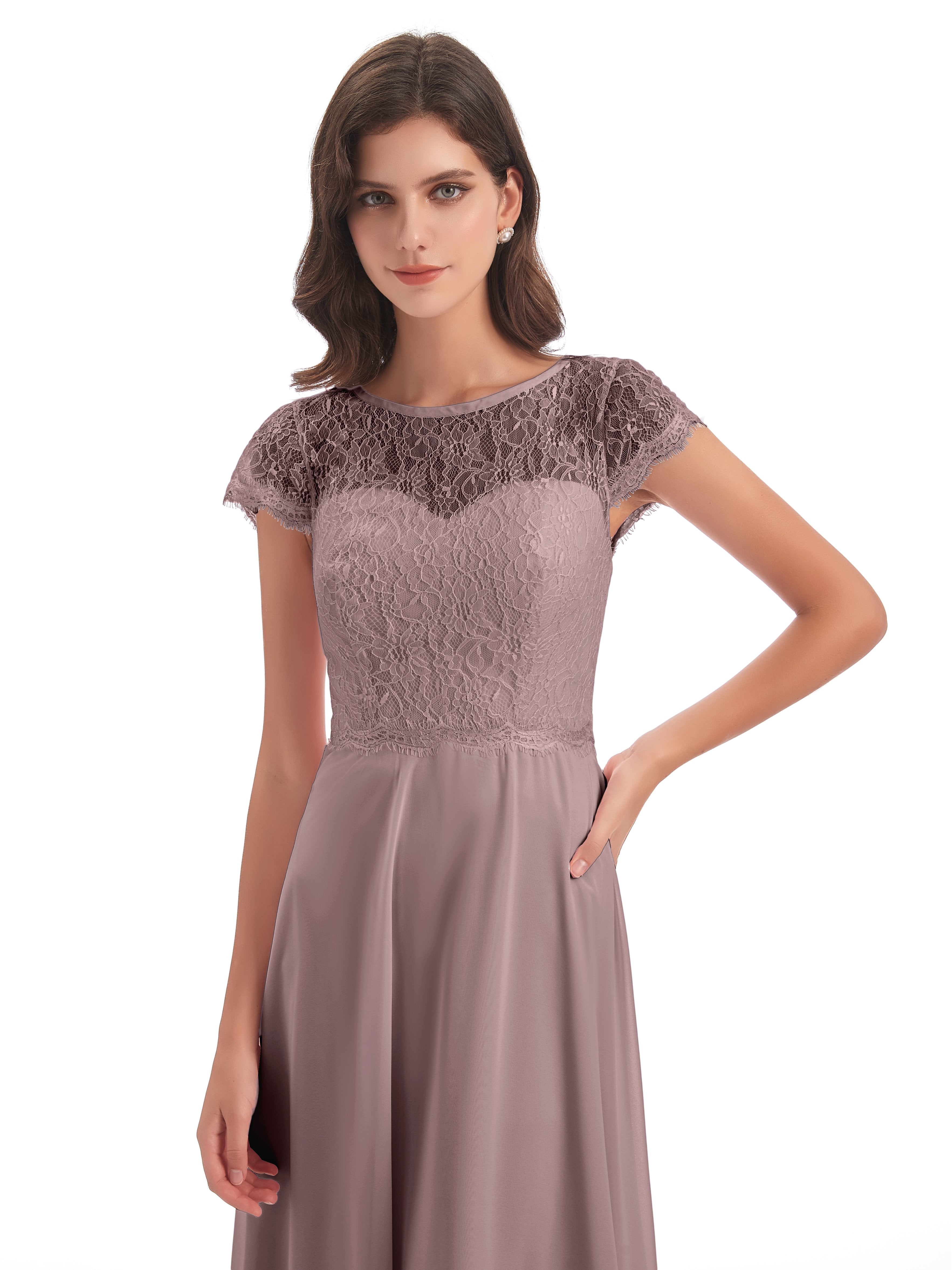 Amelia Sheatch Cap Sleeves Lace Bridesmaid Dresses