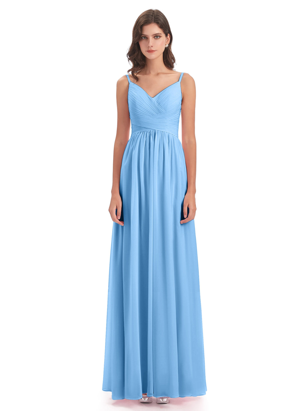 Ava Spaghetti Straps V-Neck Long Bridesmaid Dresses