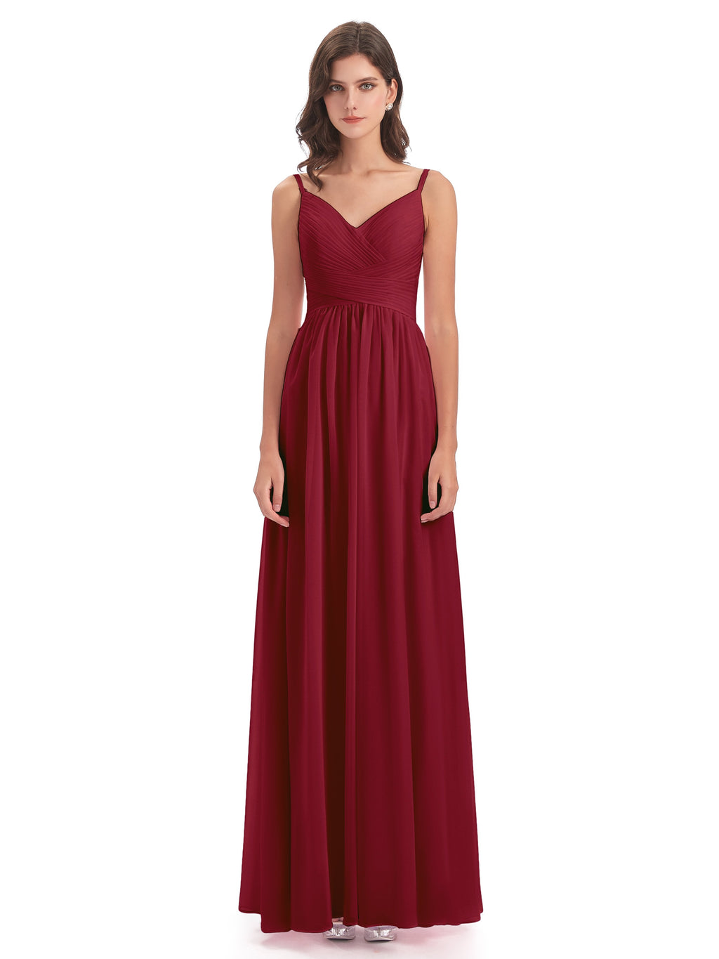 Ava Spaghetti Straps V-Neck Long Bridesmaid Dresses