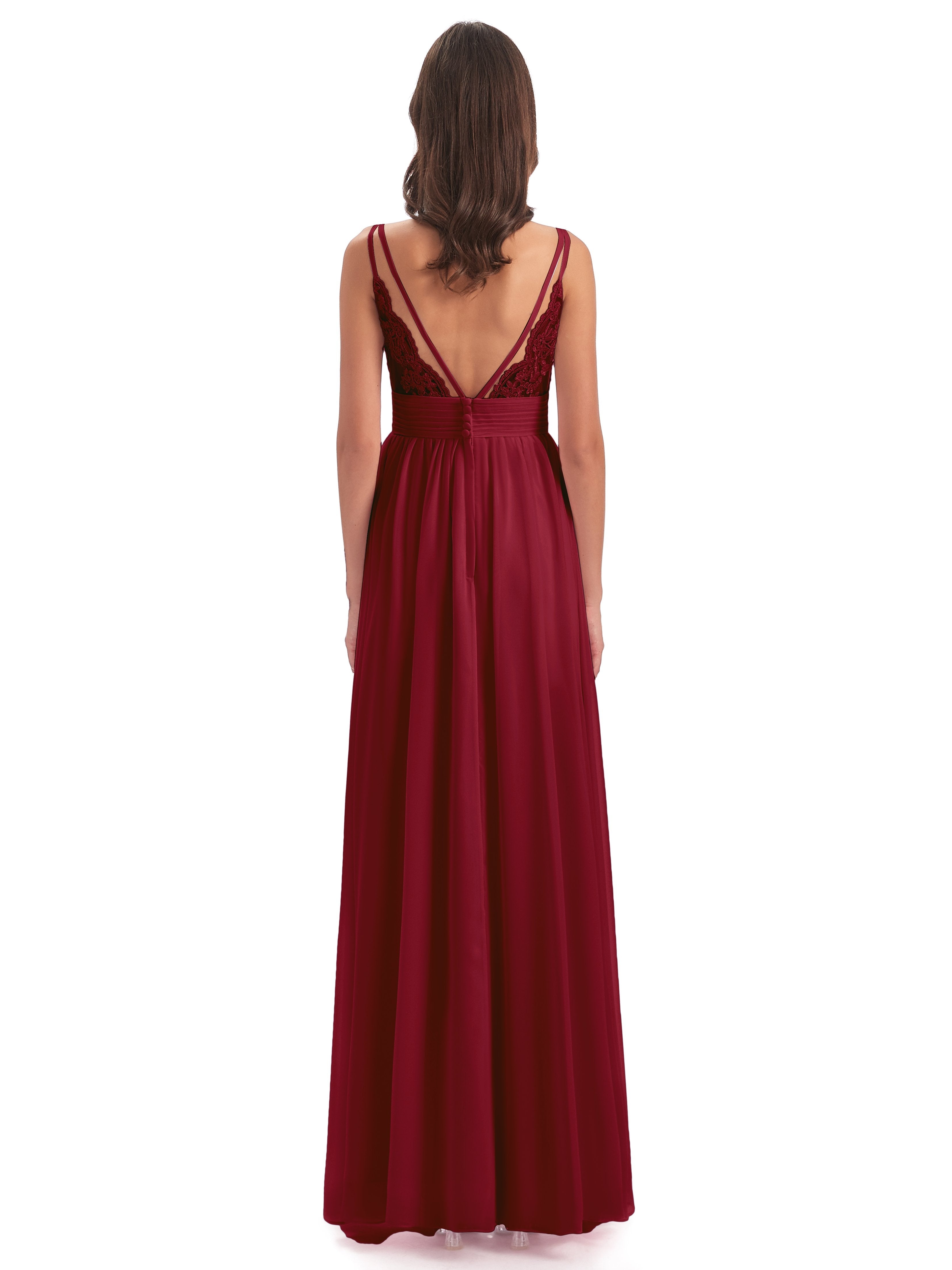 Ava Spaghetti Straps V-Neck Long Bridesmaid Dresses