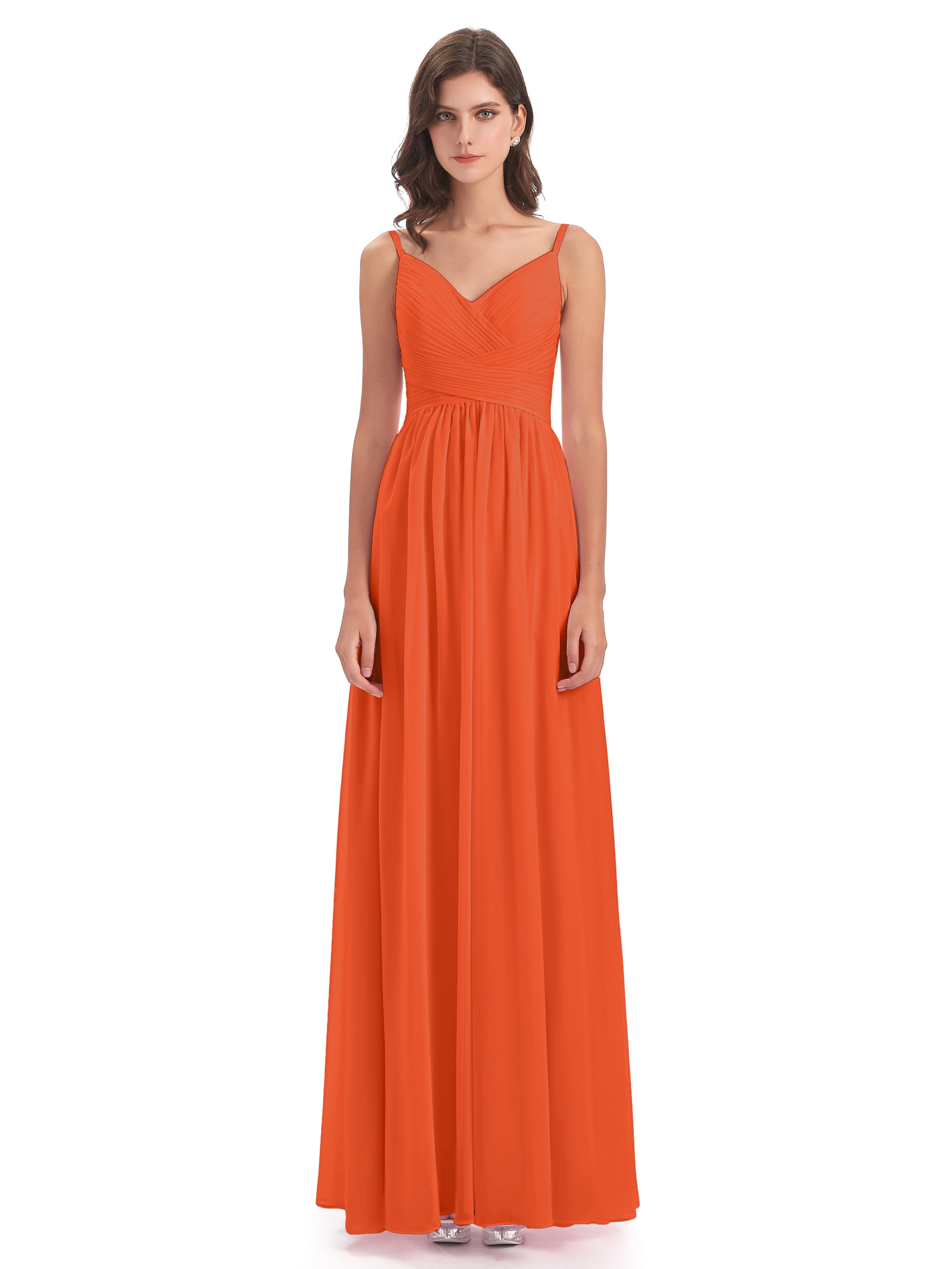 Ava Spaghetti Straps V-Neck Long Bridesmaid Dresses