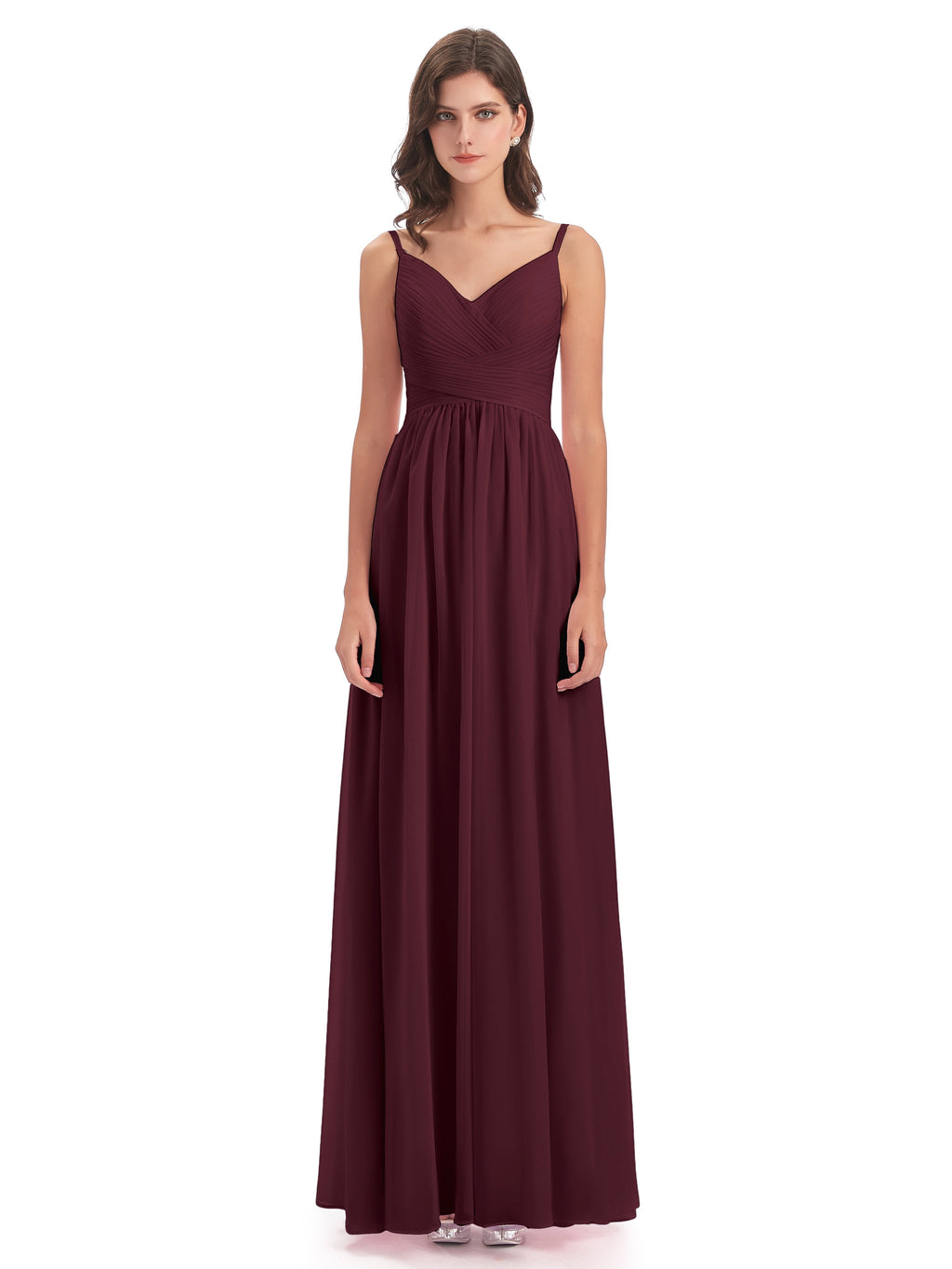 Ava Spaghetti Straps V-Neck Long Bridesmaid Dresses