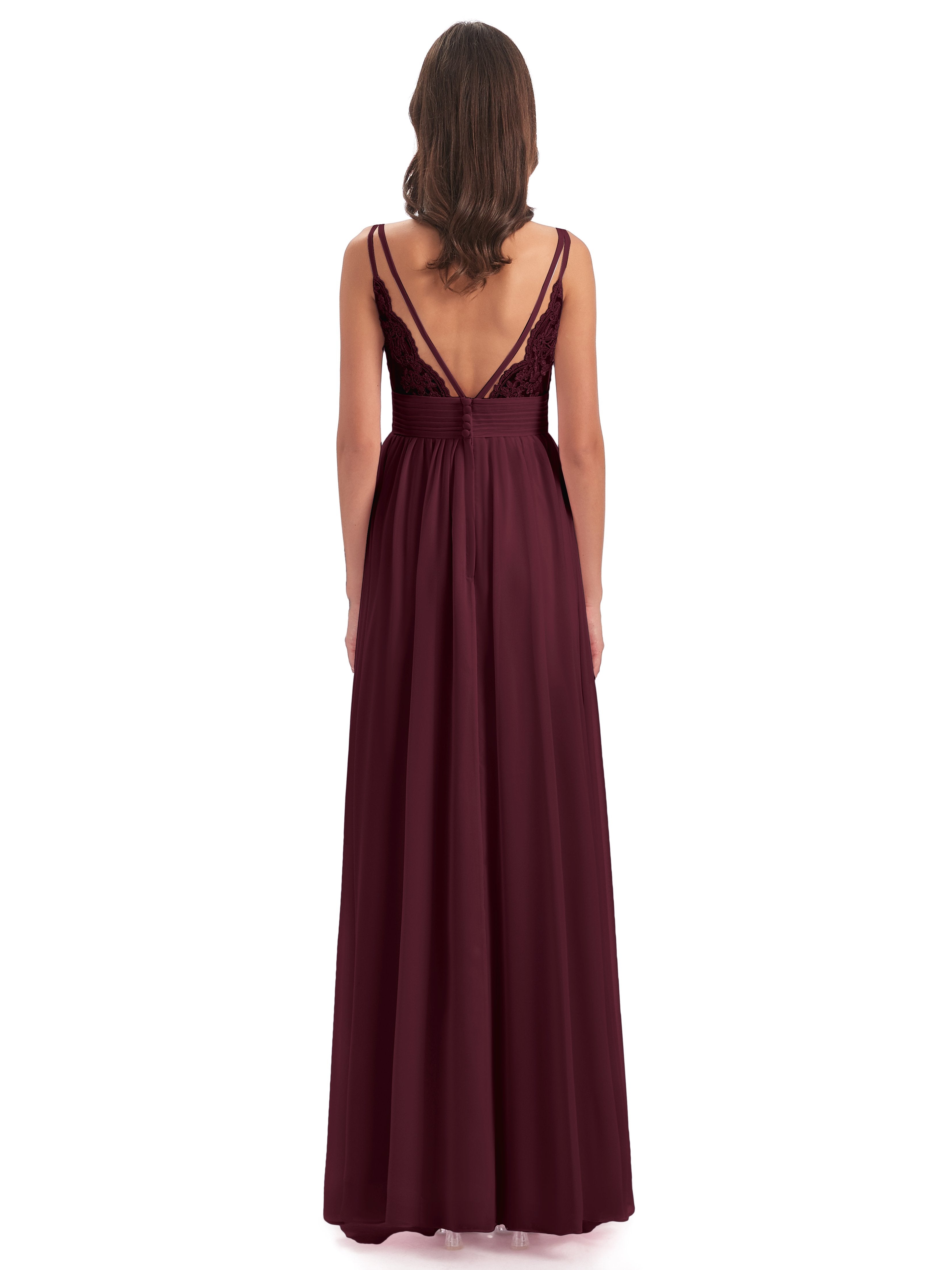 Ava Spaghetti Straps V-Neck Long Bridesmaid Dresses