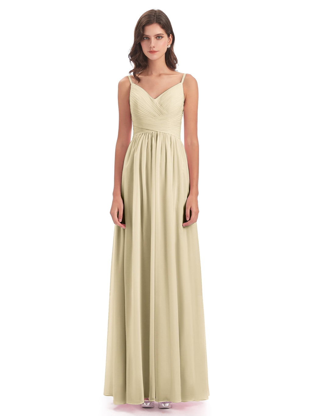 Ava Spaghetti Straps V-Neck Long Bridesmaid Dresses