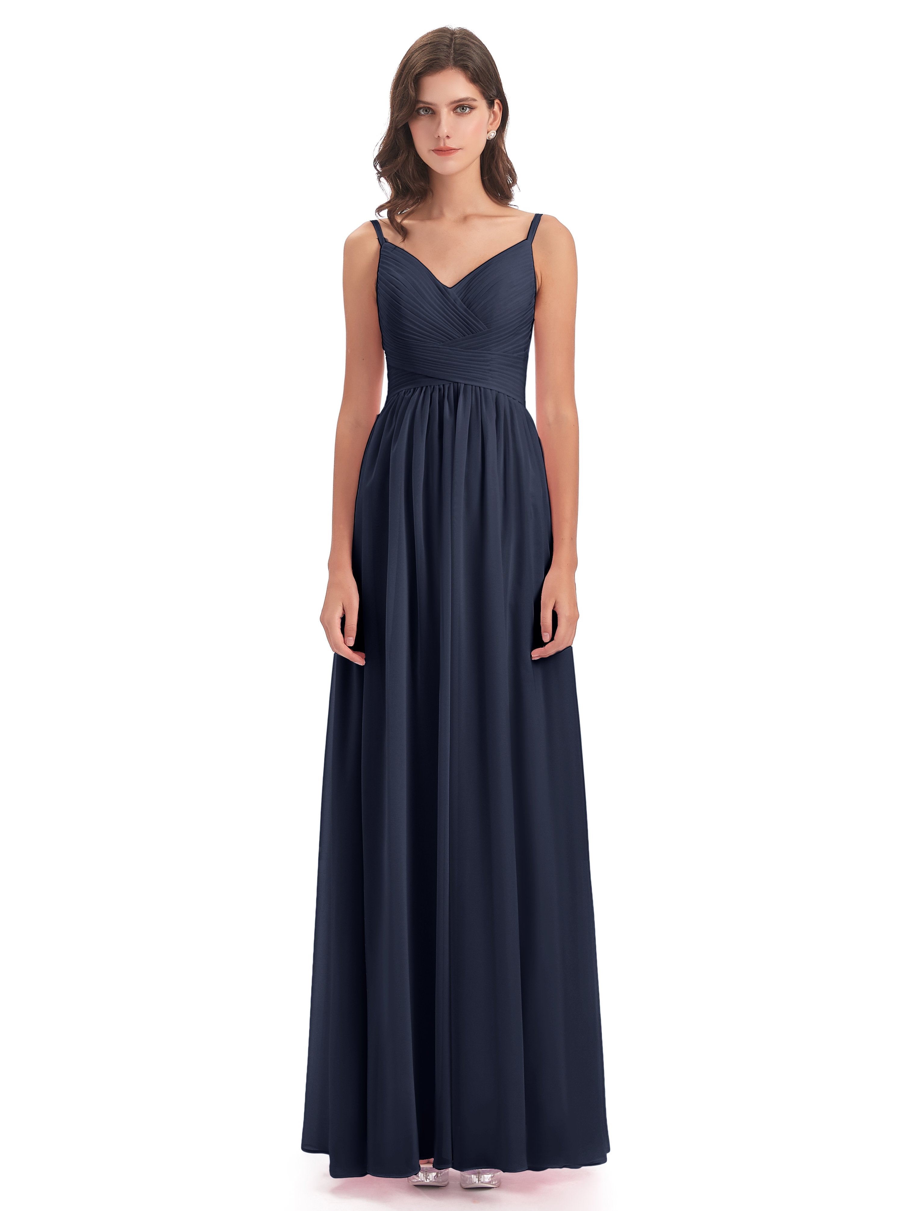 Ava Spaghetti Straps V-Neck Long Bridesmaid Dresses