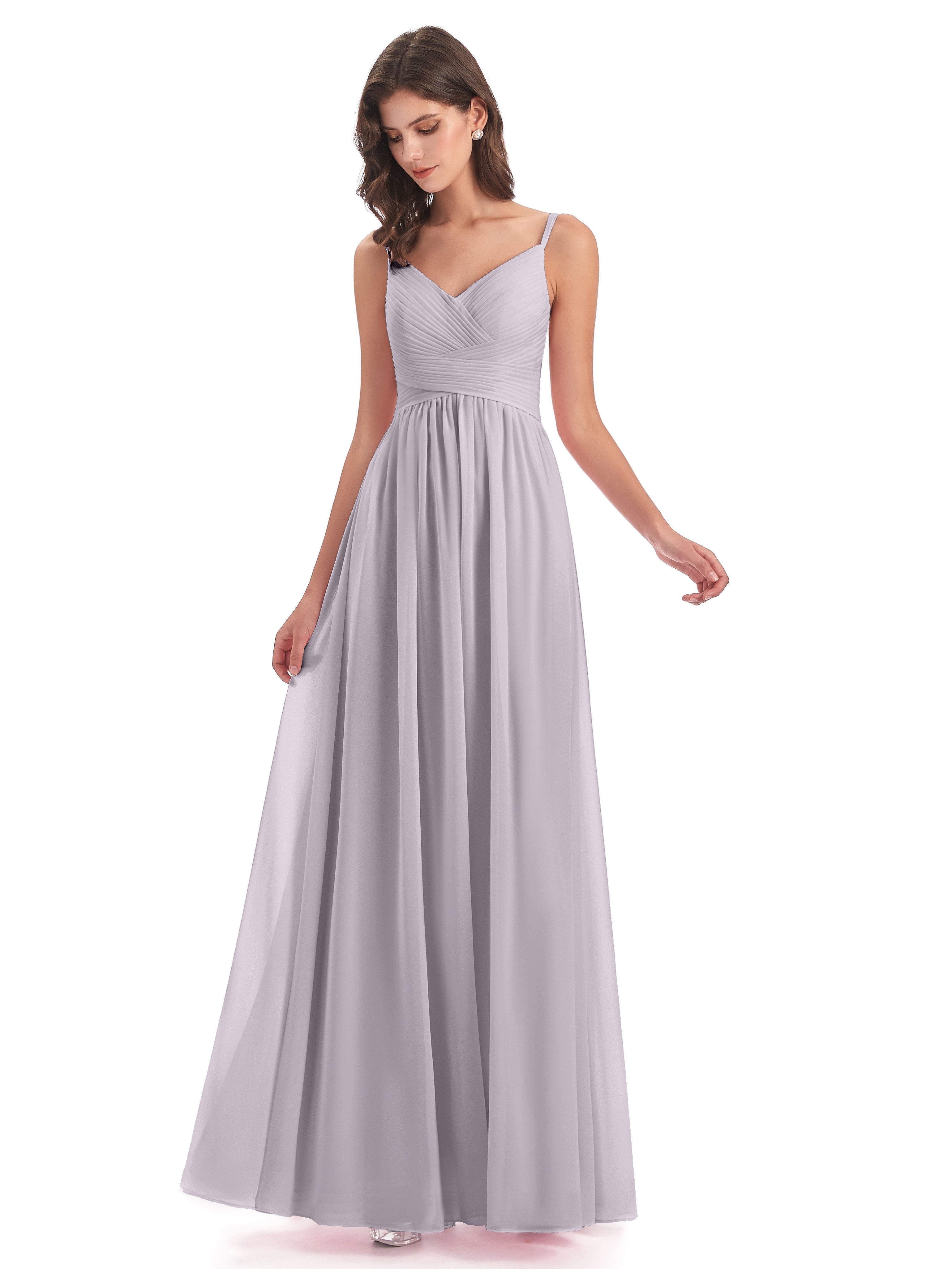 Ava Spaghetti Straps V-Neck Long Bridesmaid Dresses