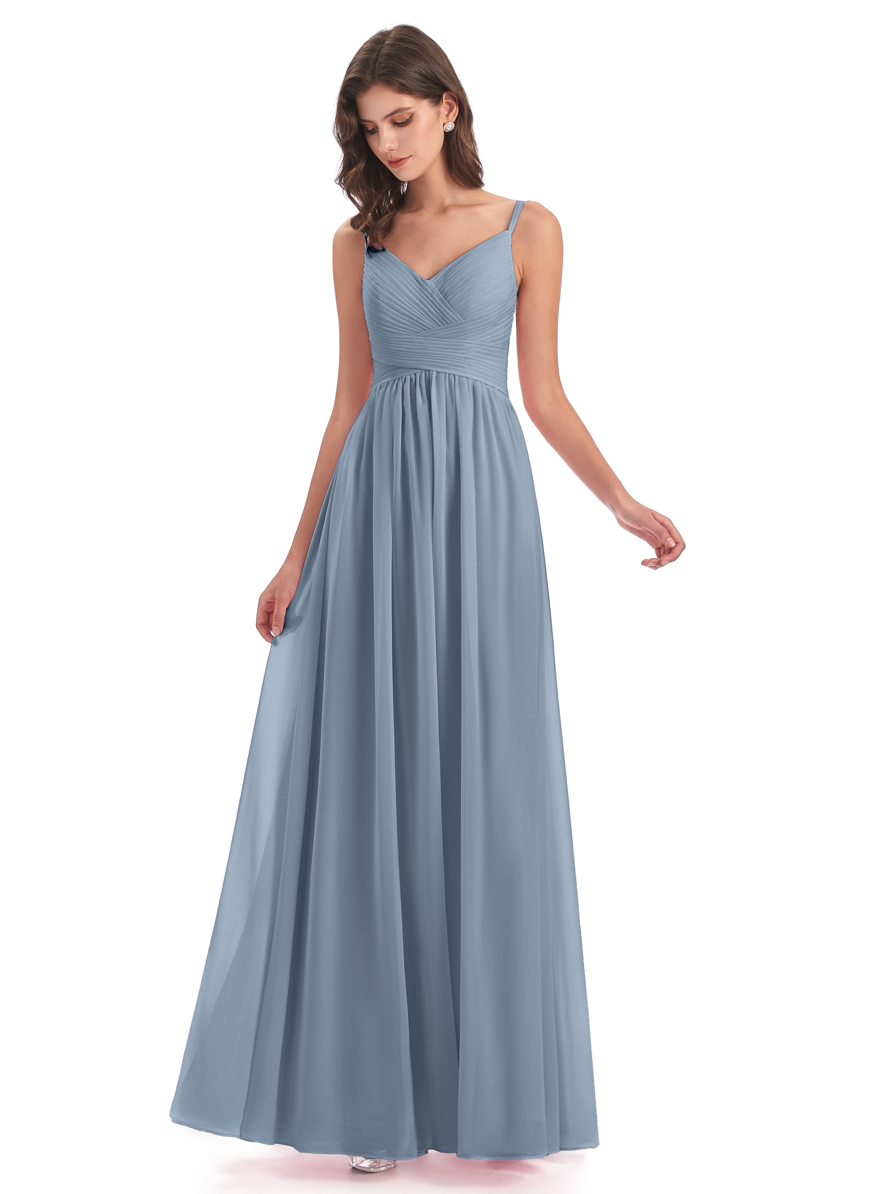Ava Spaghetti Straps V-Neck Long Bridesmaid Dresses