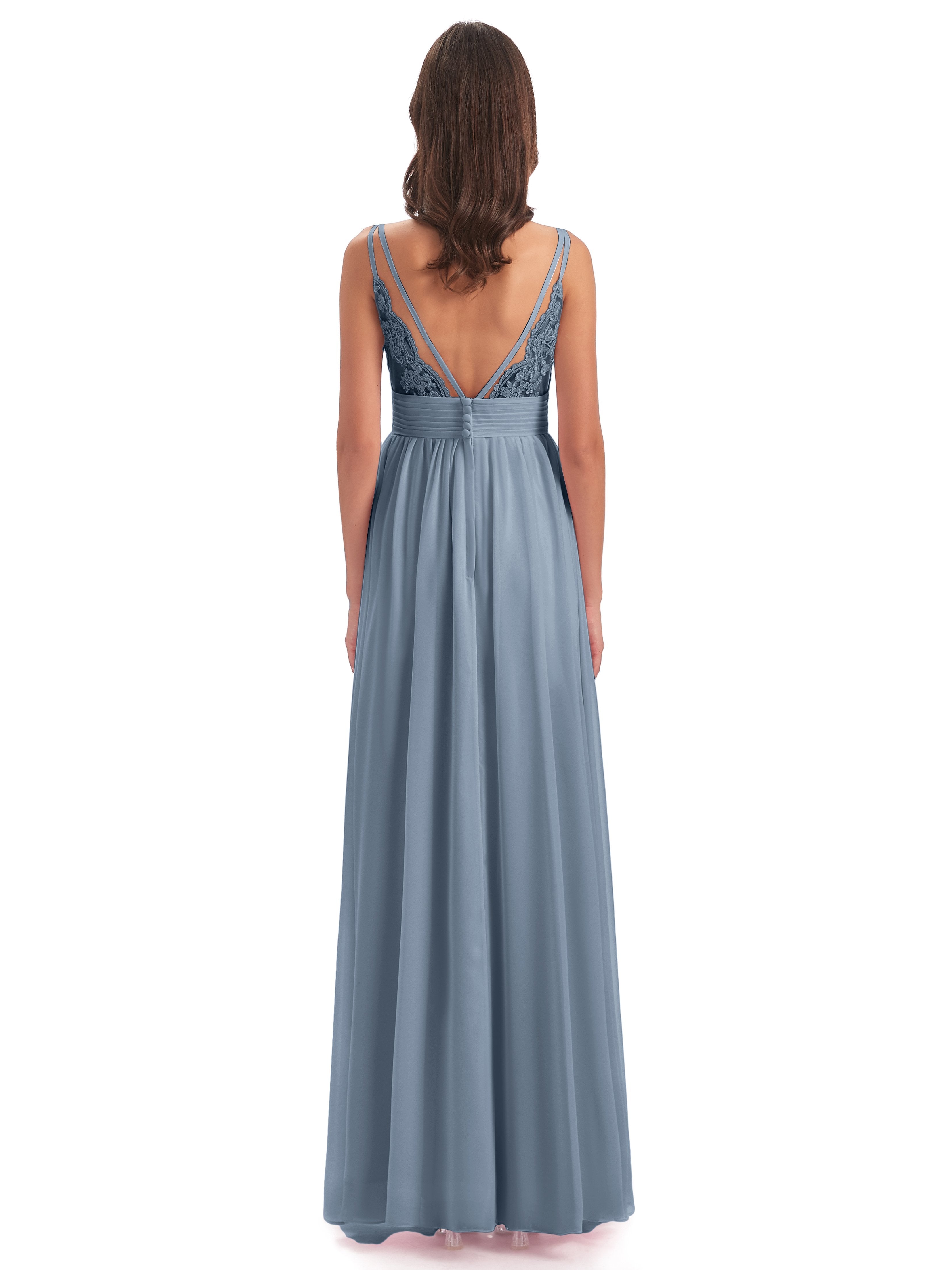 Ava Spaghetti Straps V-Neck Long Bridesmaid Dresses