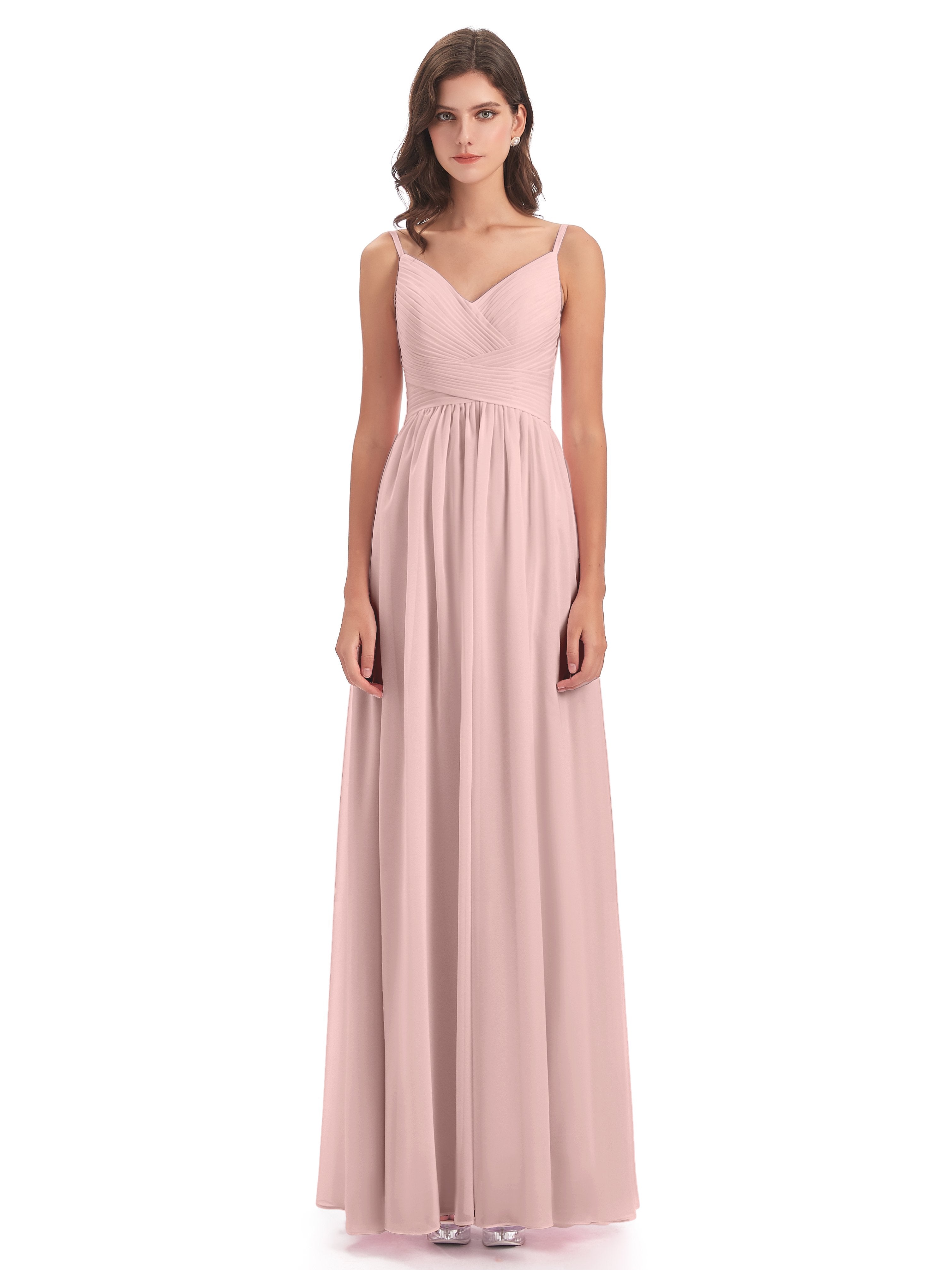 Ava Spaghetti Straps V-Neck Long Bridesmaid Dresses