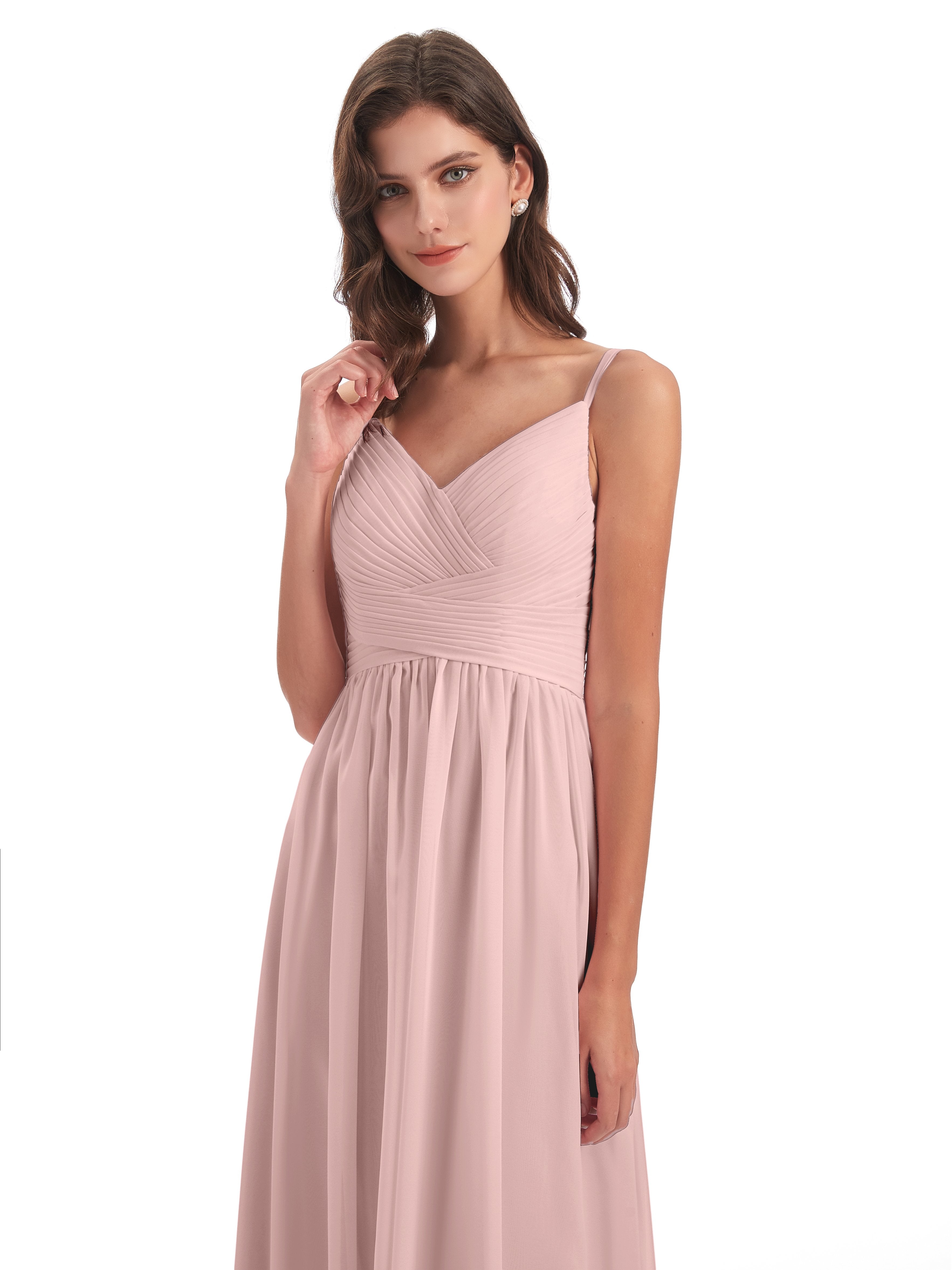 Ava Spaghetti Straps V-Neck Long Bridesmaid Dresses