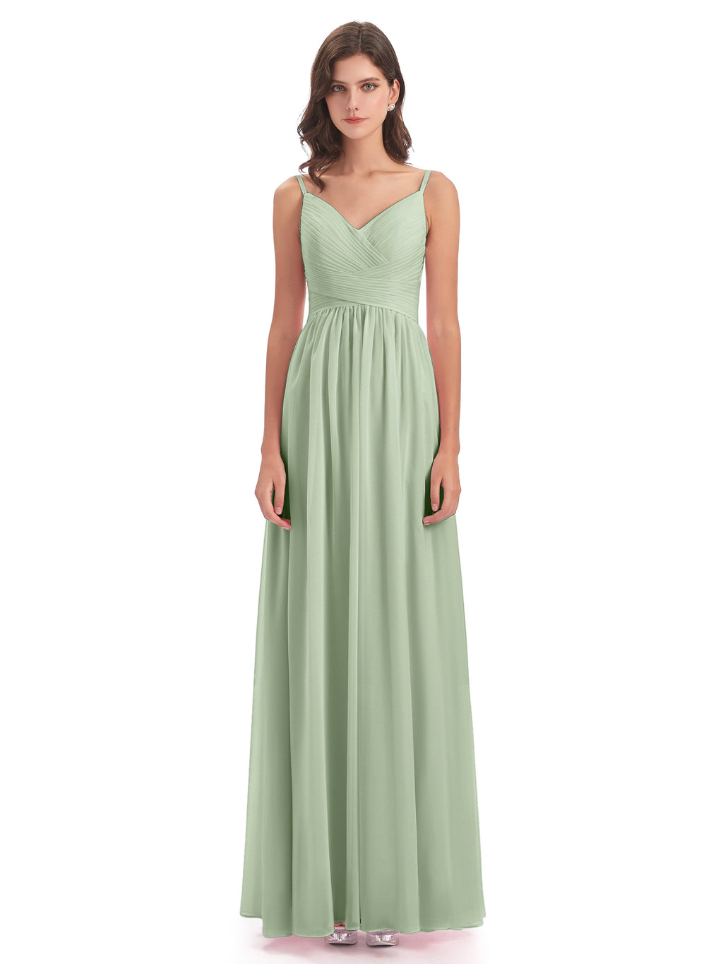 Ava Spaghetti Straps V-Neck Long Bridesmaid Dresses