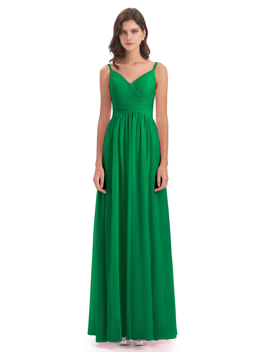 Ava Spaghetti Straps V-Neck Long Bridesmaid Dresses