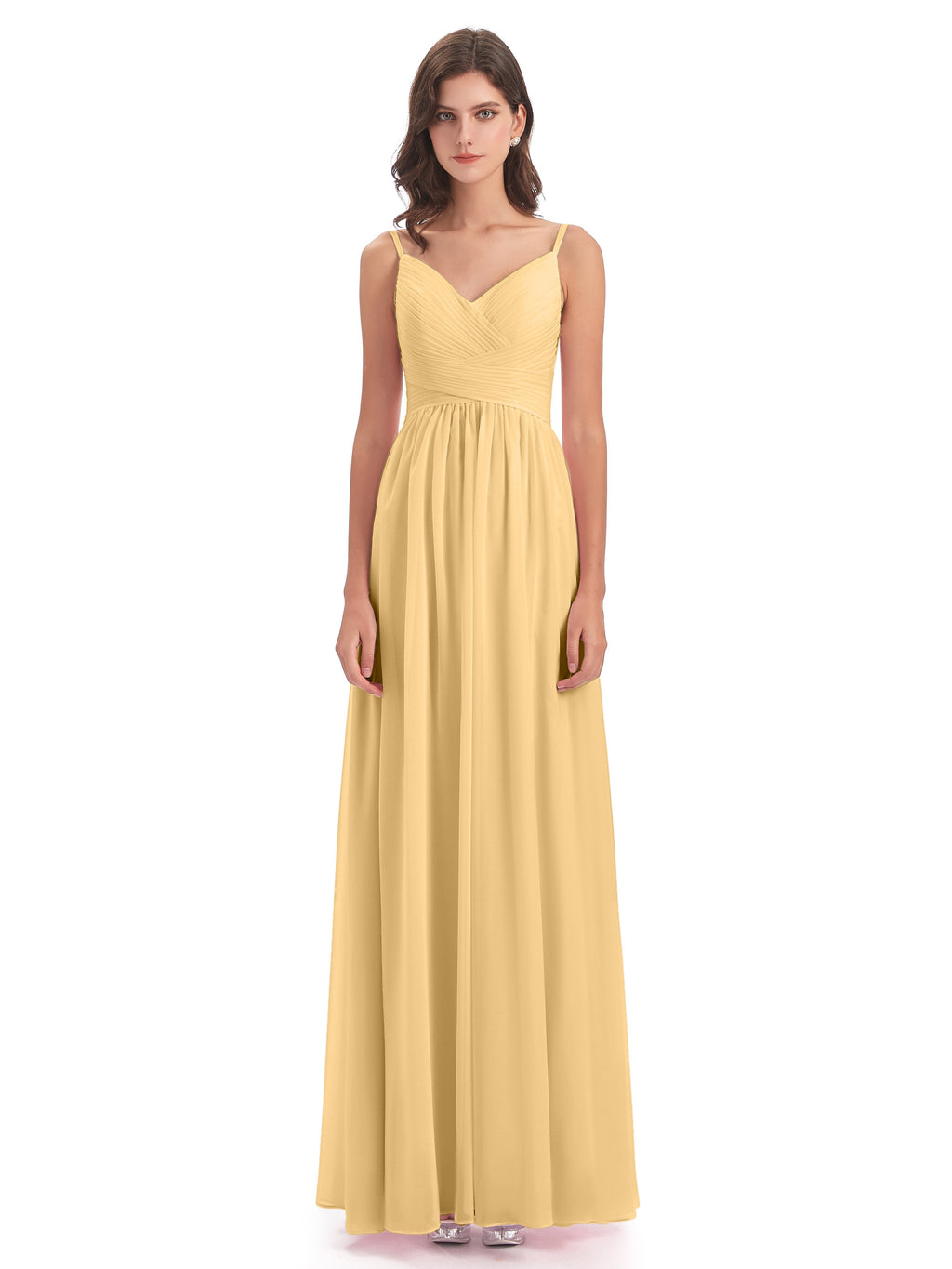 Ava Spaghetti Straps V-Neck Long Bridesmaid Dresses