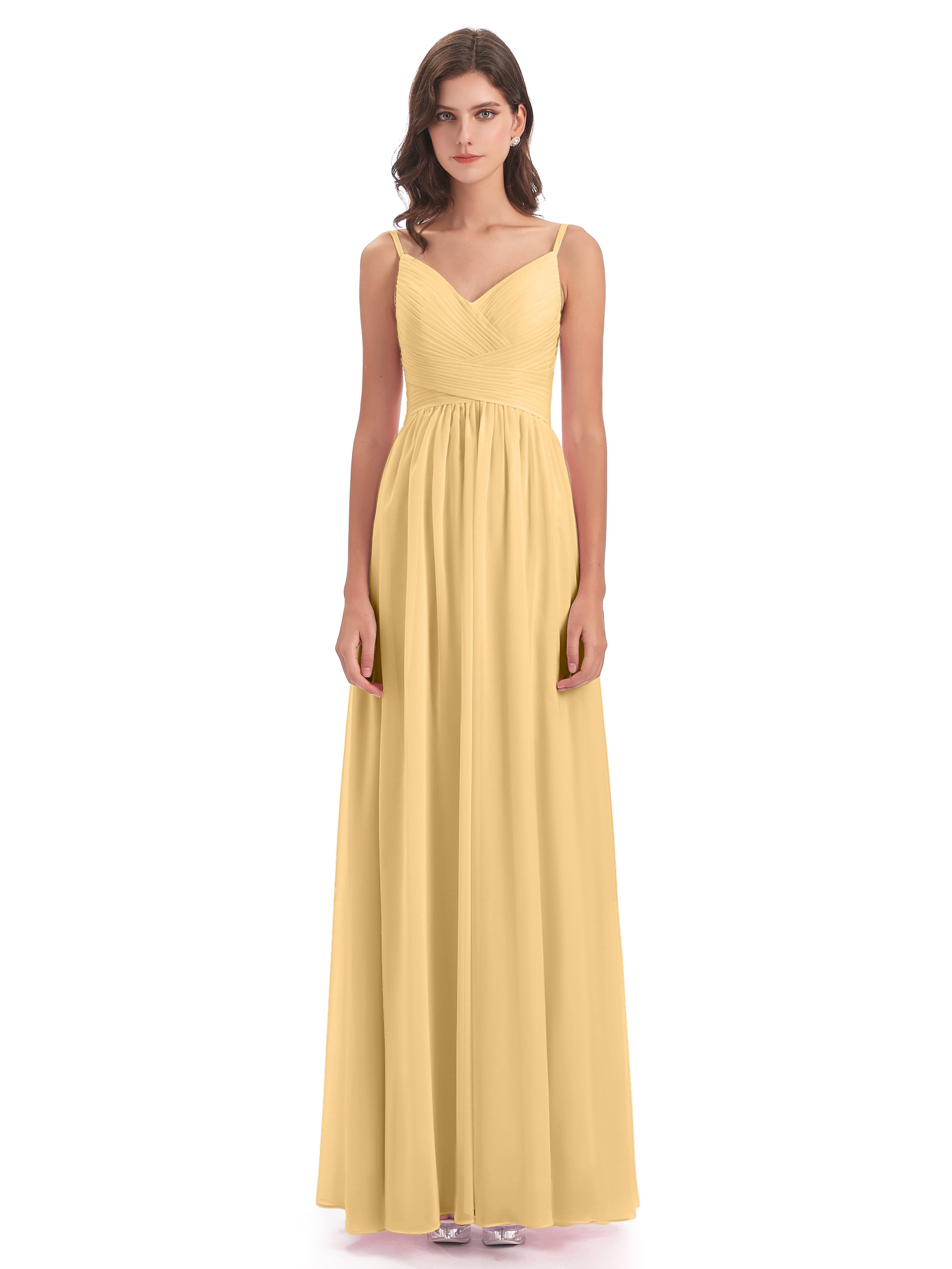 Ava Spaghetti Straps V-Neck Long Bridesmaid Dresses