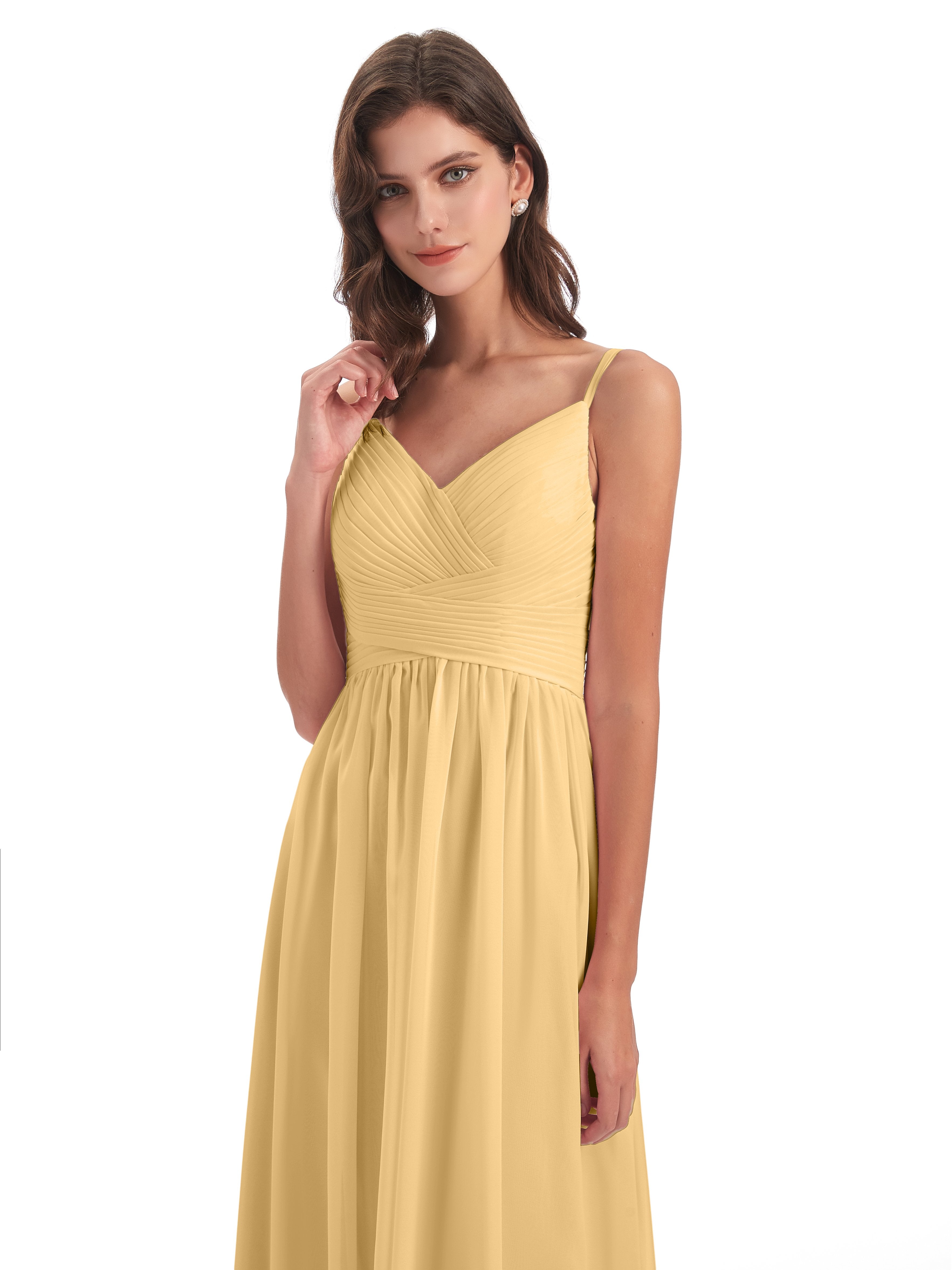 Ava Spaghetti Straps V-Neck Long Bridesmaid Dresses