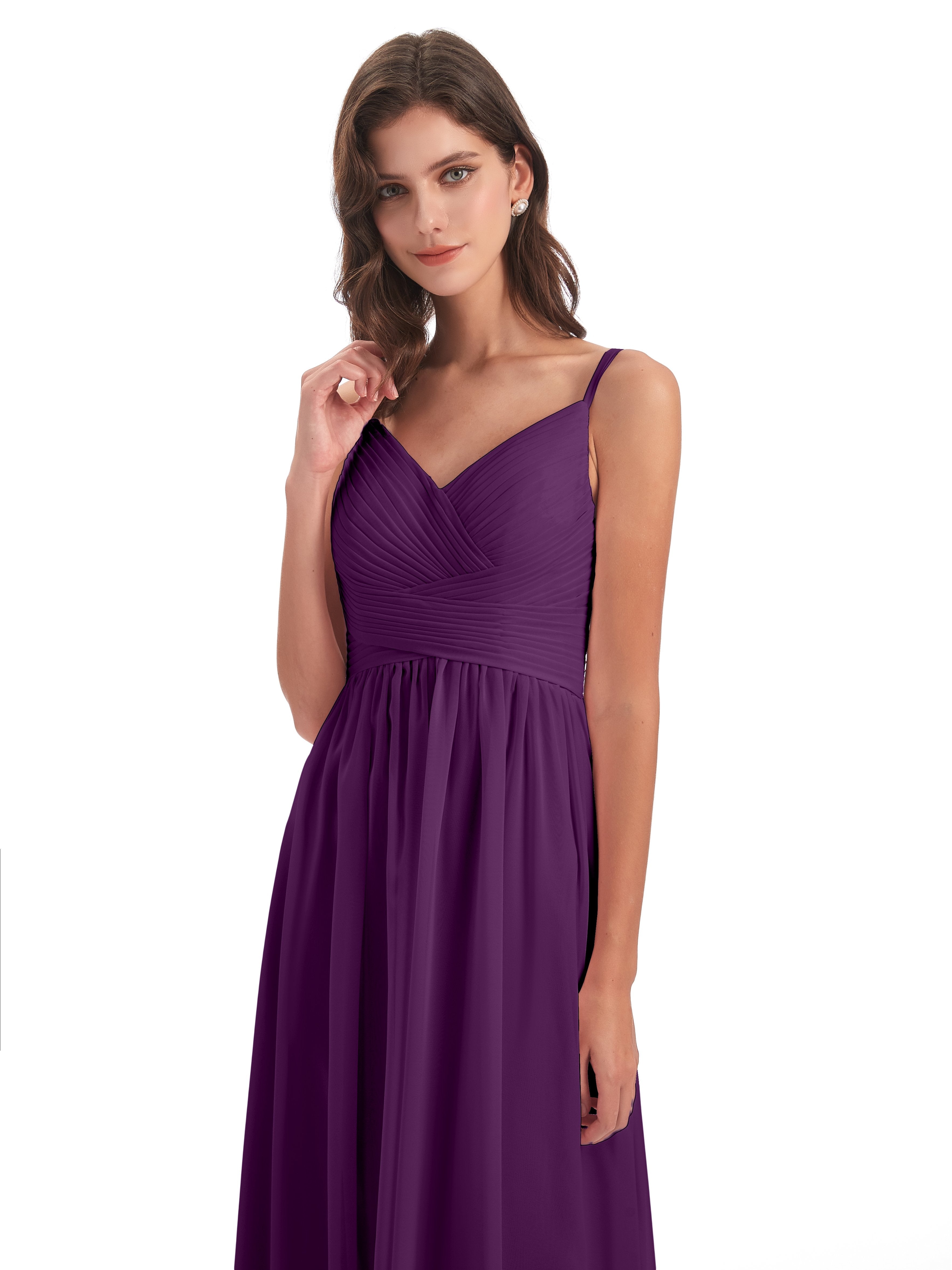 Ava Spaghetti Straps V-Neck Long Bridesmaid Dresses