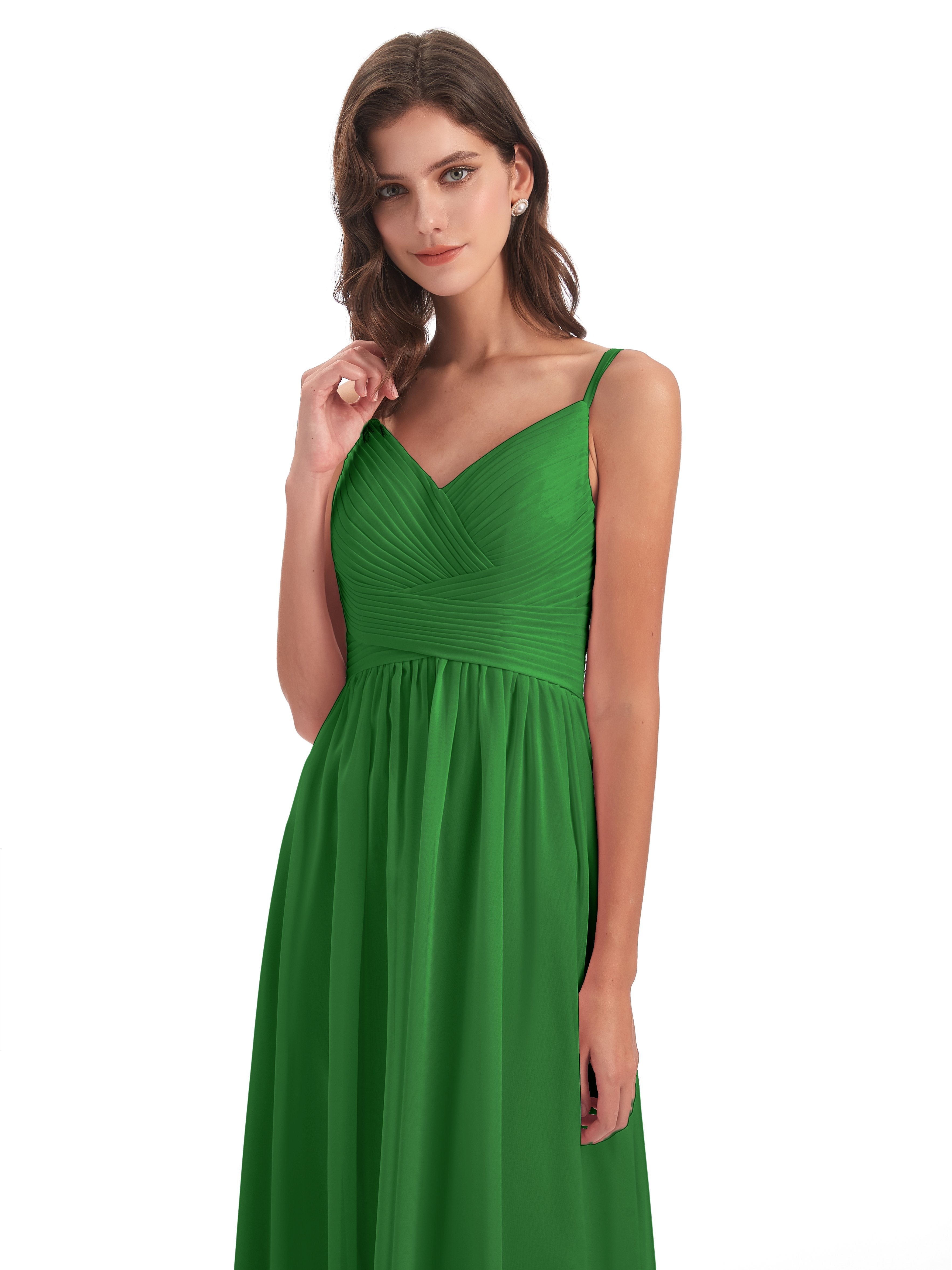 Ava Spaghetti Straps V-Neck Long Bridesmaid Dresses