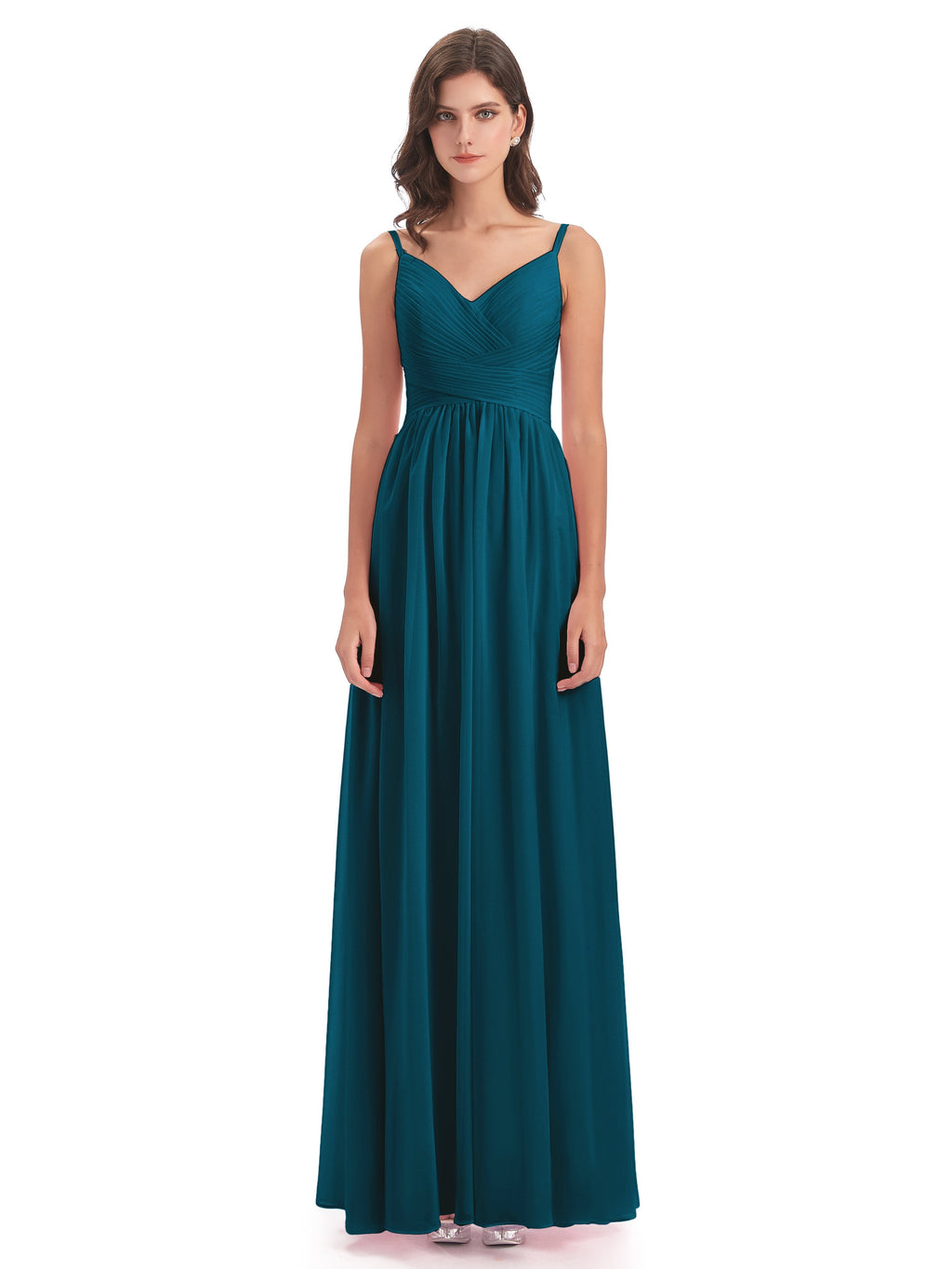 Ava Spaghetti Straps V-Neck Long Bridesmaid Dresses