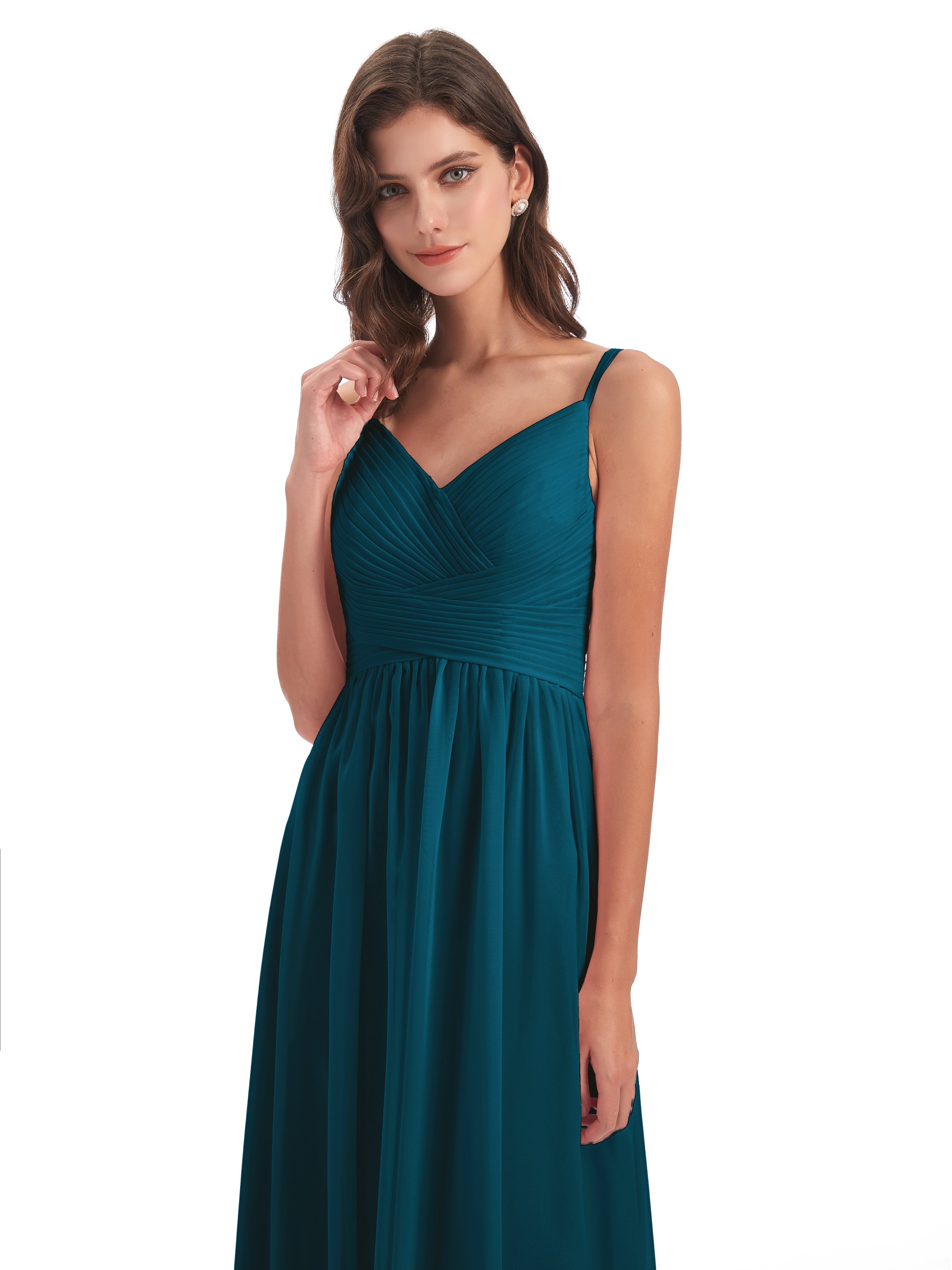 Ava Spaghetti Straps V-Neck Long Bridesmaid Dresses