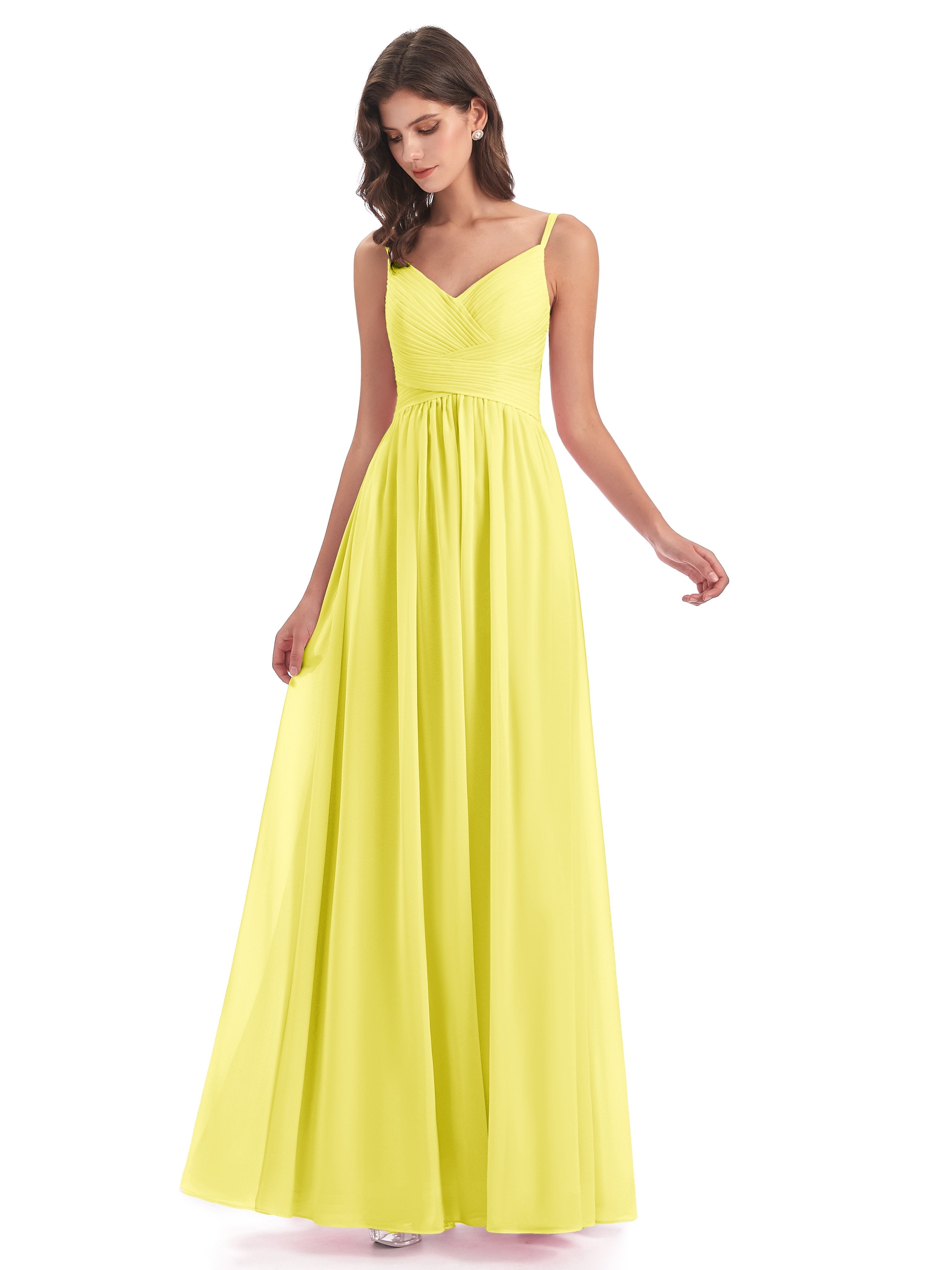 Ava Spaghetti Straps V-Neck Long Bridesmaid Dresses