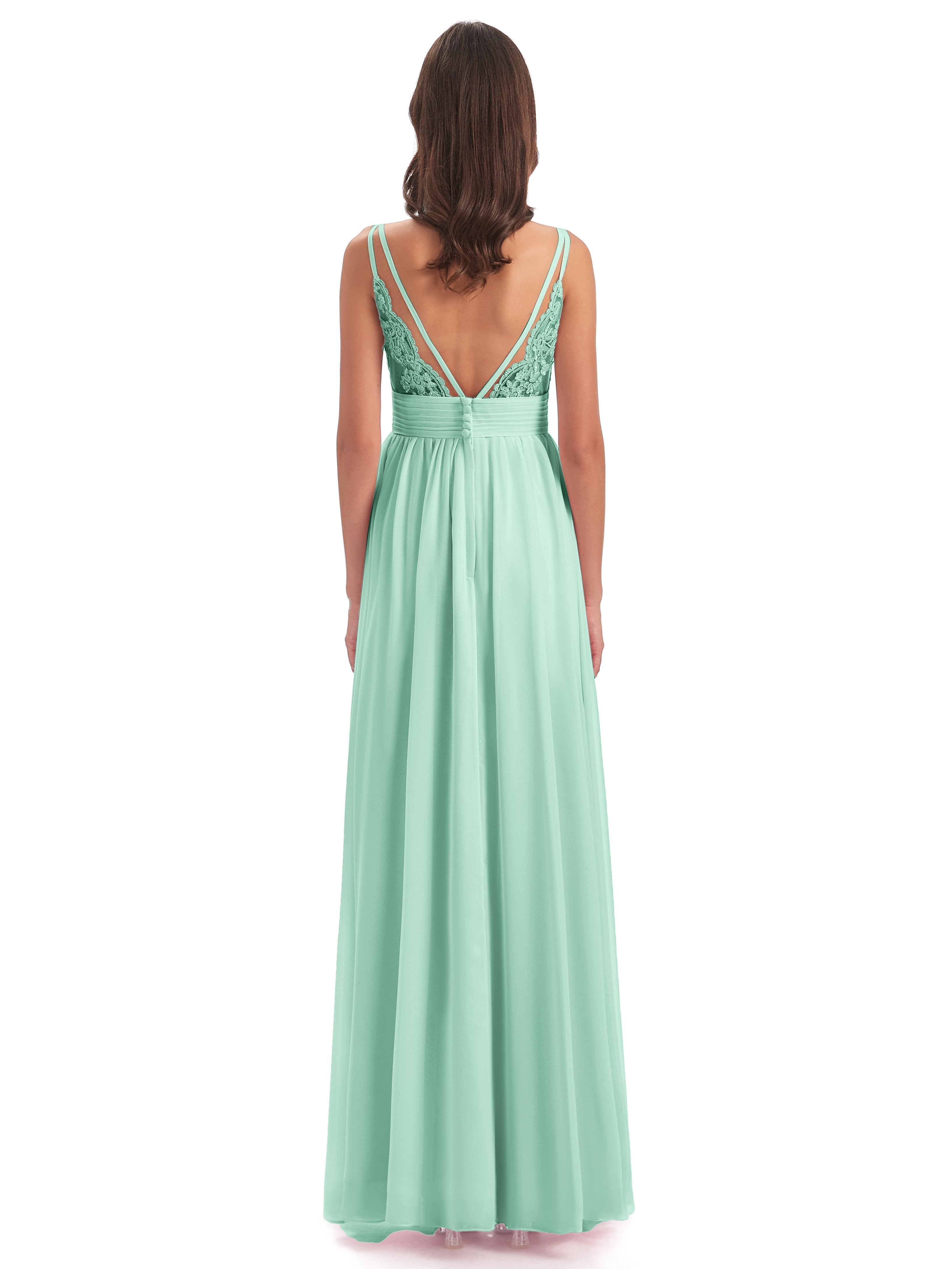 Ava Spaghetti Straps V-Neck Long Bridesmaid Dresses