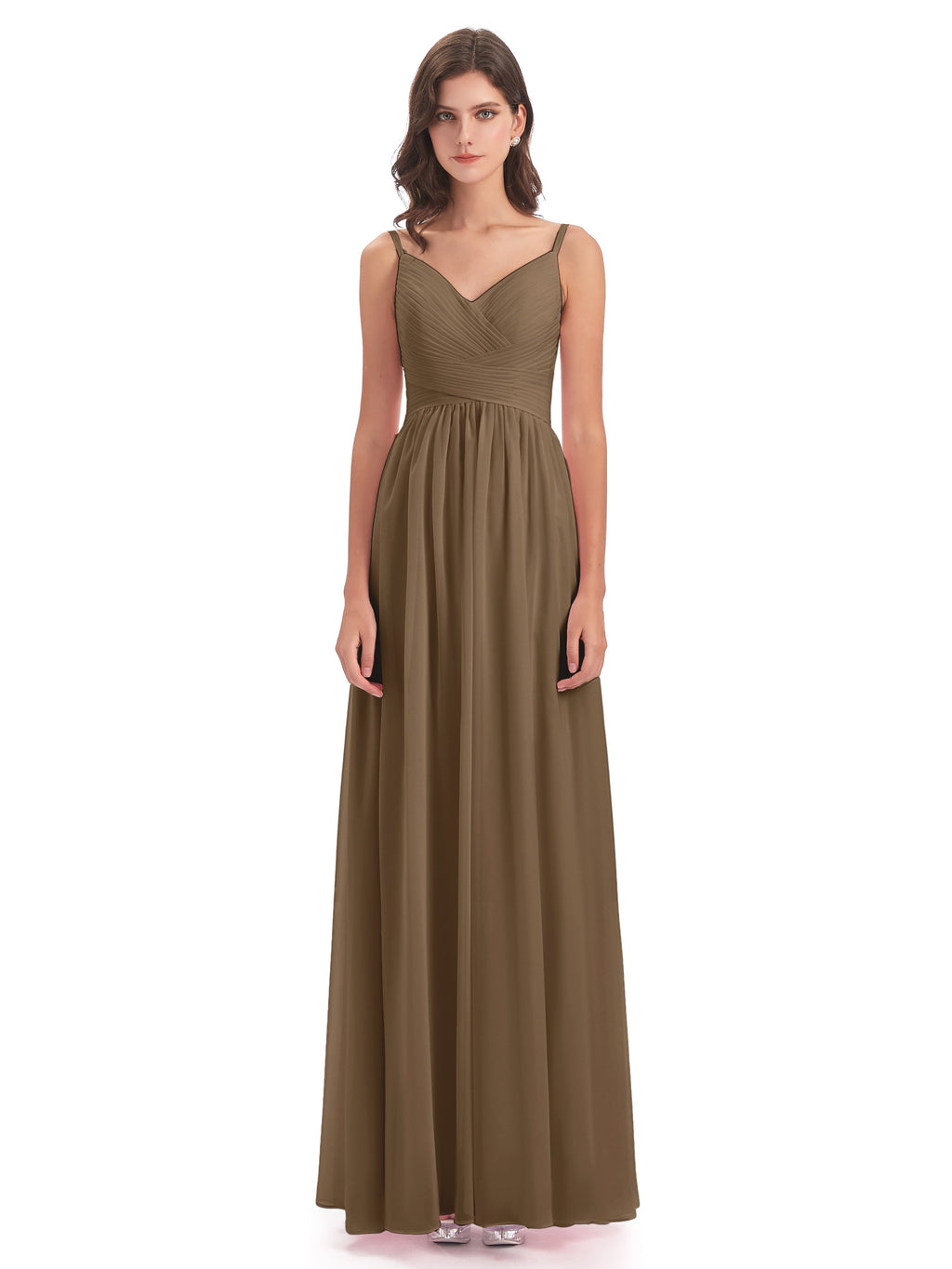 Ava Spaghetti Straps V-Neck Long Bridesmaid Dresses