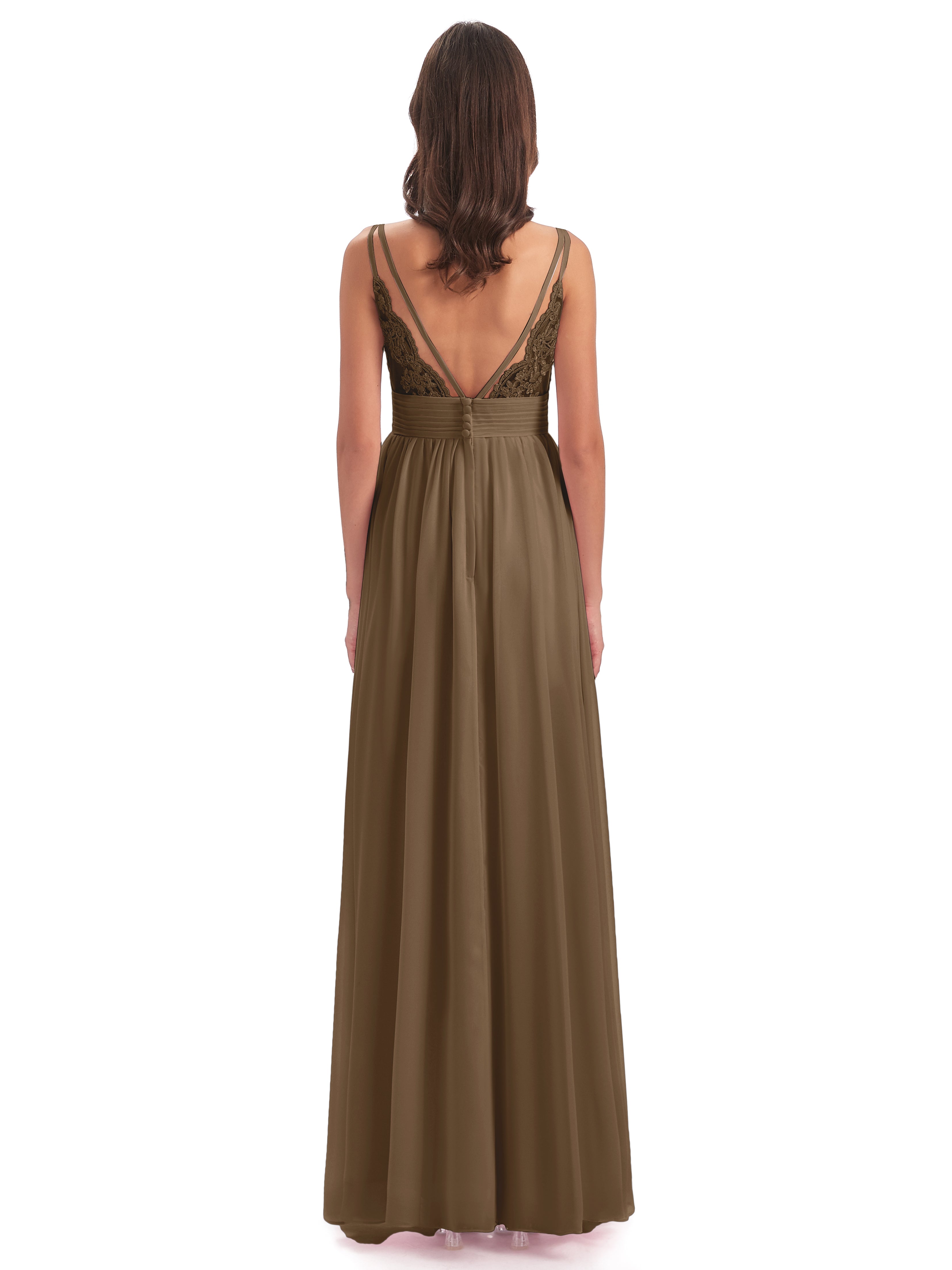 Ava Spaghetti Straps V-Neck Long Bridesmaid Dresses