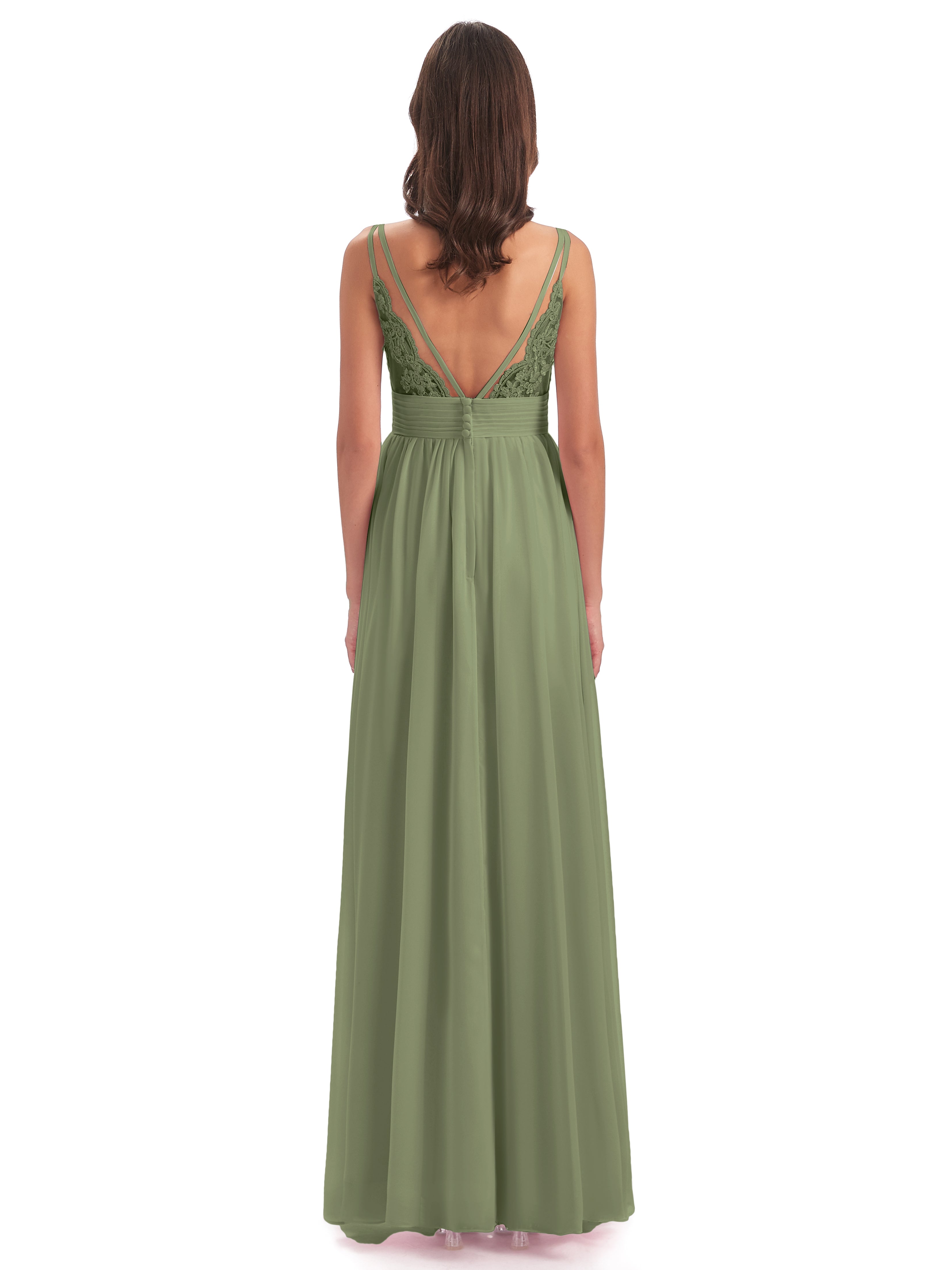 Ava Spaghetti Straps V-Neck Long Bridesmaid Dresses