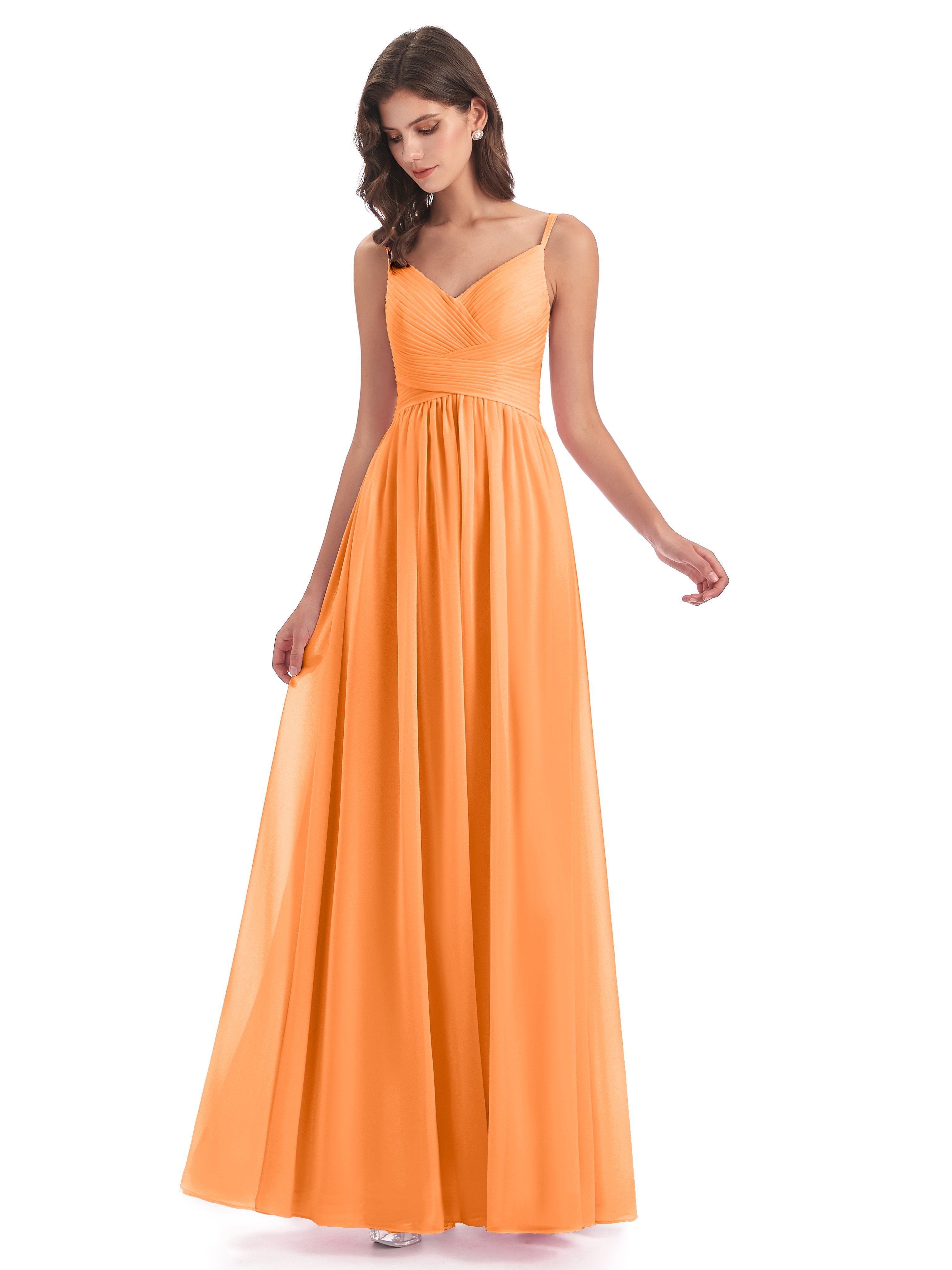 Ava Spaghetti Straps V-Neck Long Bridesmaid Dresses
