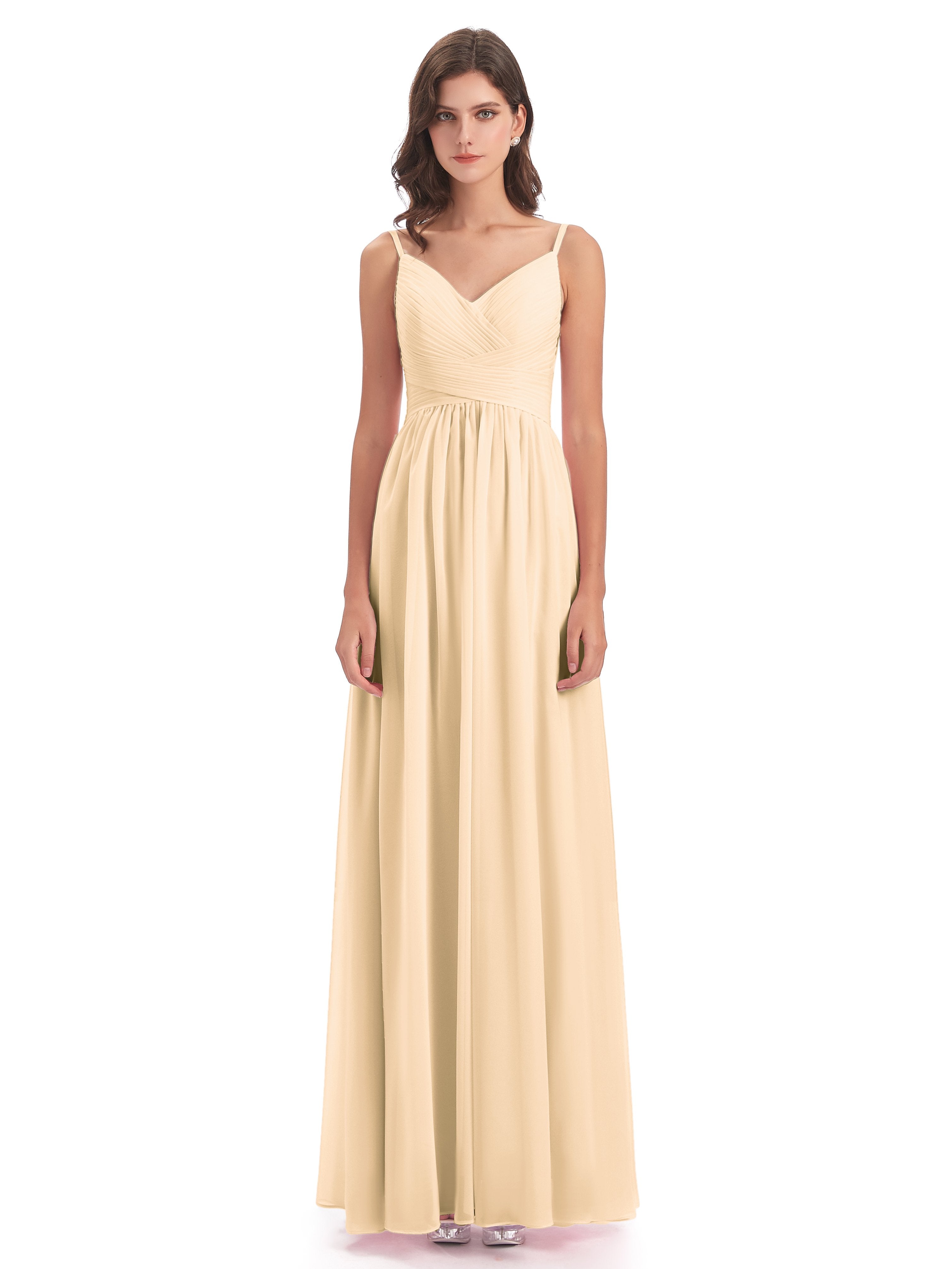 Ava Spaghetti Straps V-Neck Long Bridesmaid Dresses