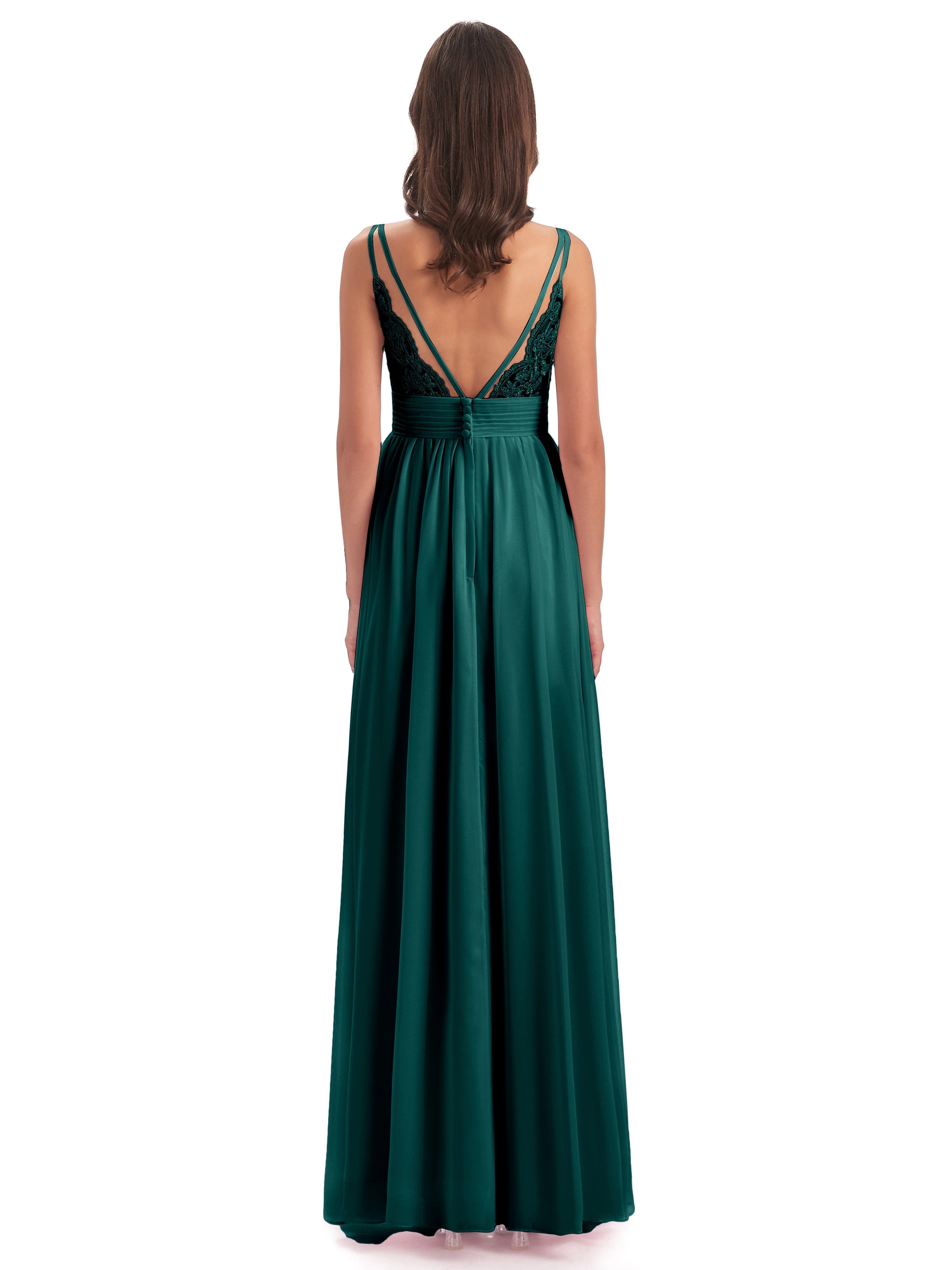 Ava Spaghetti Straps V-Neck Long Bridesmaid Dresses