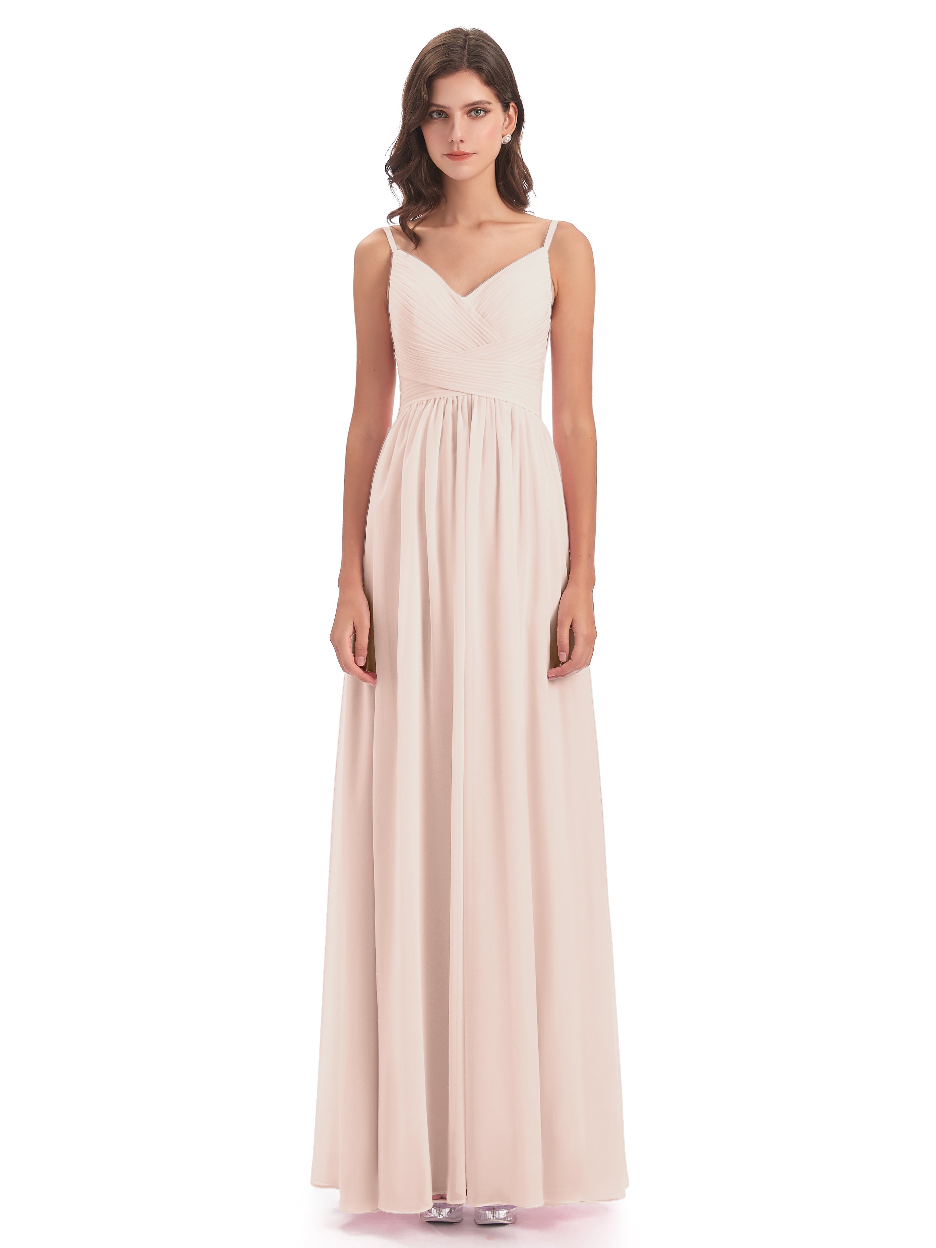 Ava Spaghetti Straps V-Neck Long Bridesmaid Dresses