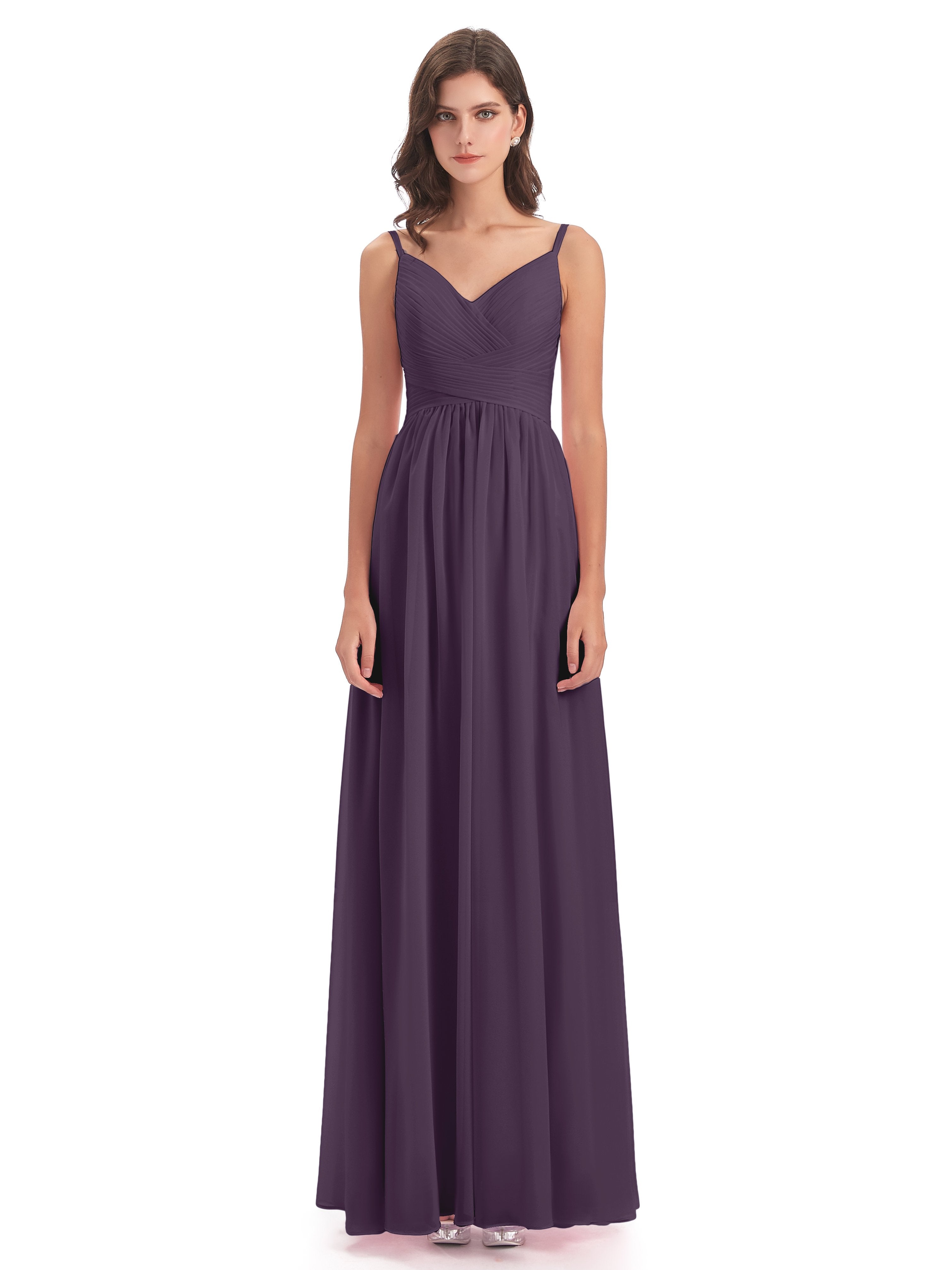 Ava Spaghetti Straps V-Neck Long Bridesmaid Dresses