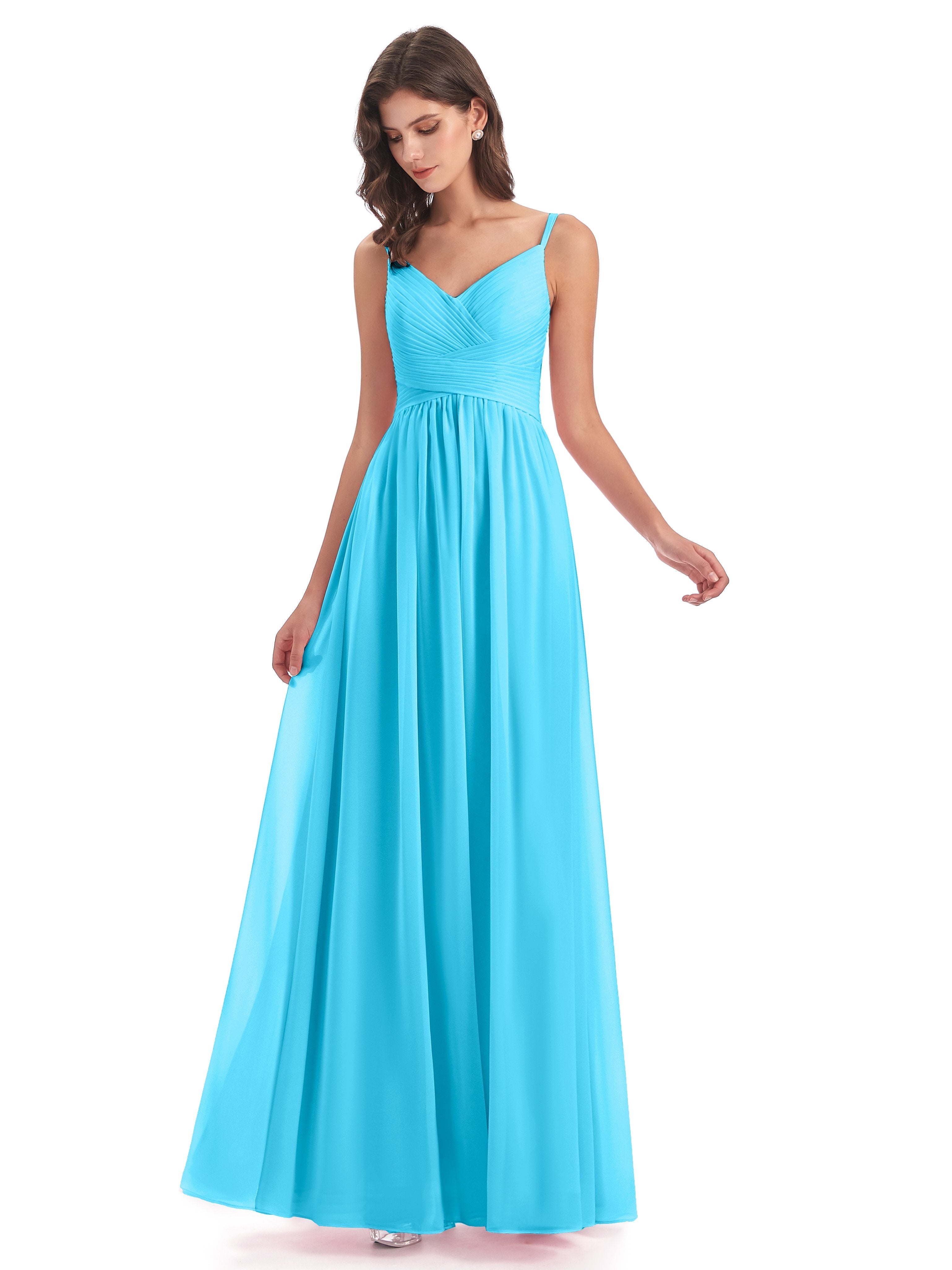 Ava Spaghetti Straps V-Neck Long Bridesmaid Dresses