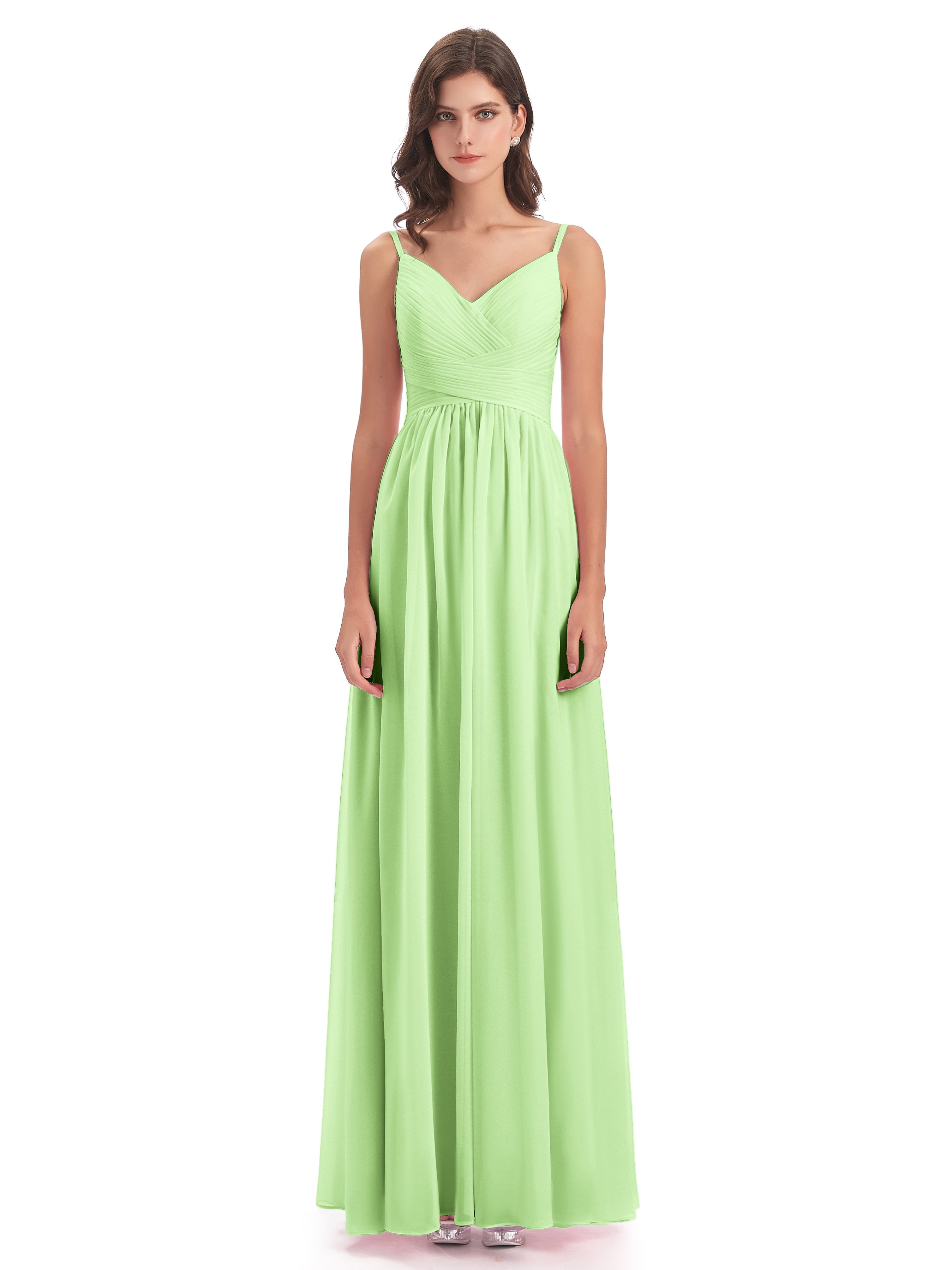 Ava Spaghetti Straps V-Neck Long Bridesmaid Dresses