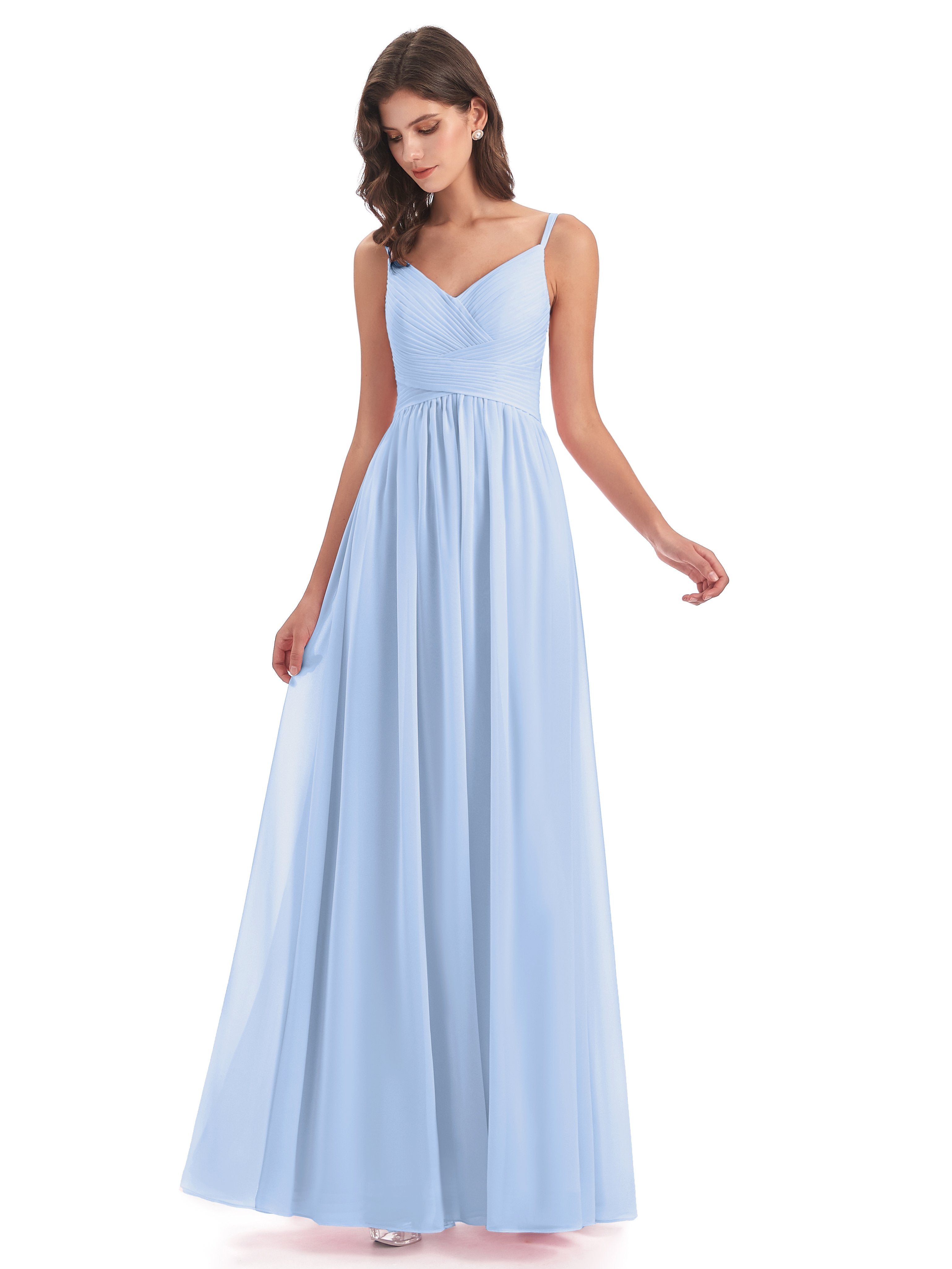 Ava Spaghetti Straps V-Neck Long Bridesmaid Dresses